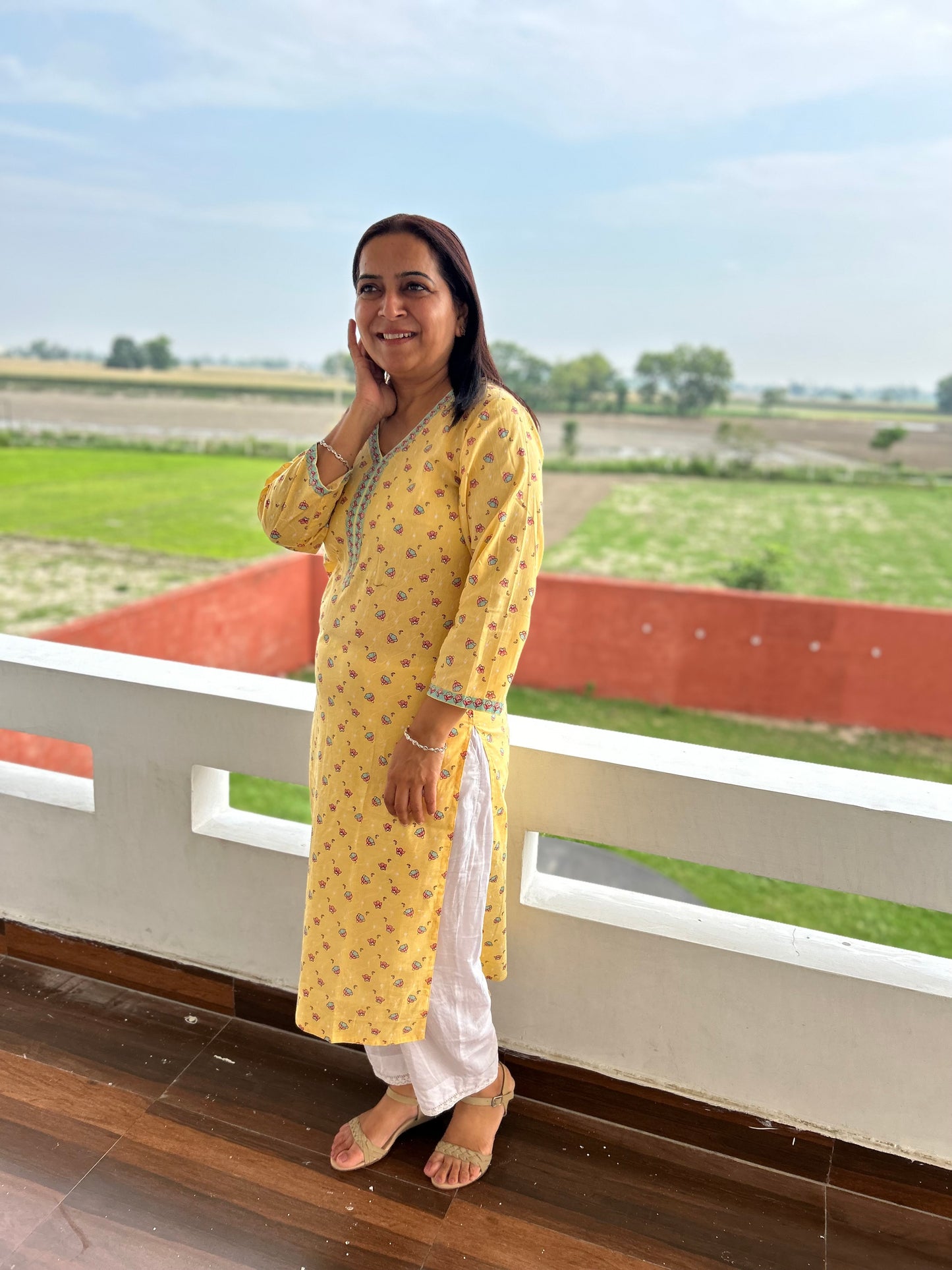 Yellow Block Printed Kurta