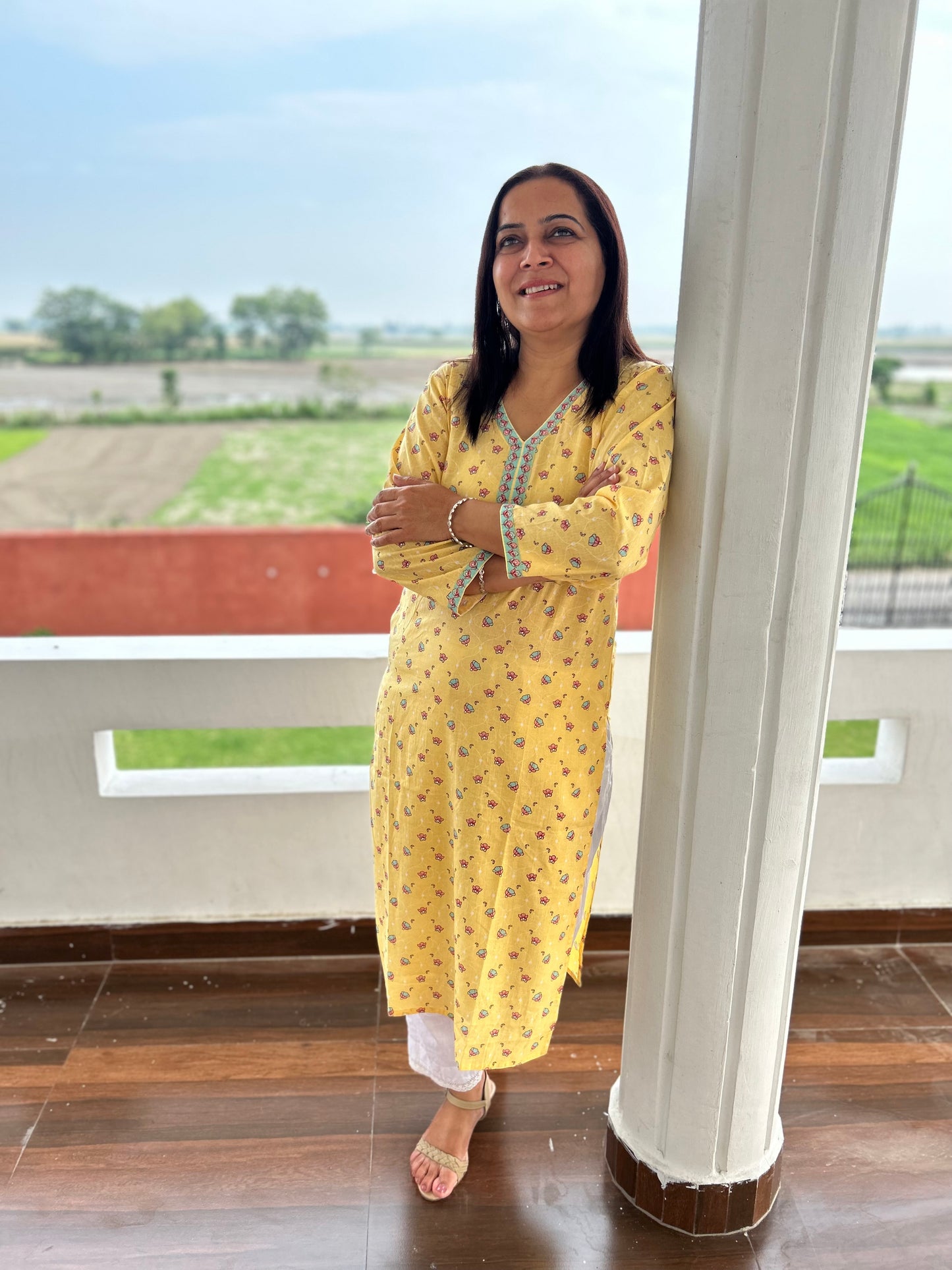 Yellow Block Printed Kurta