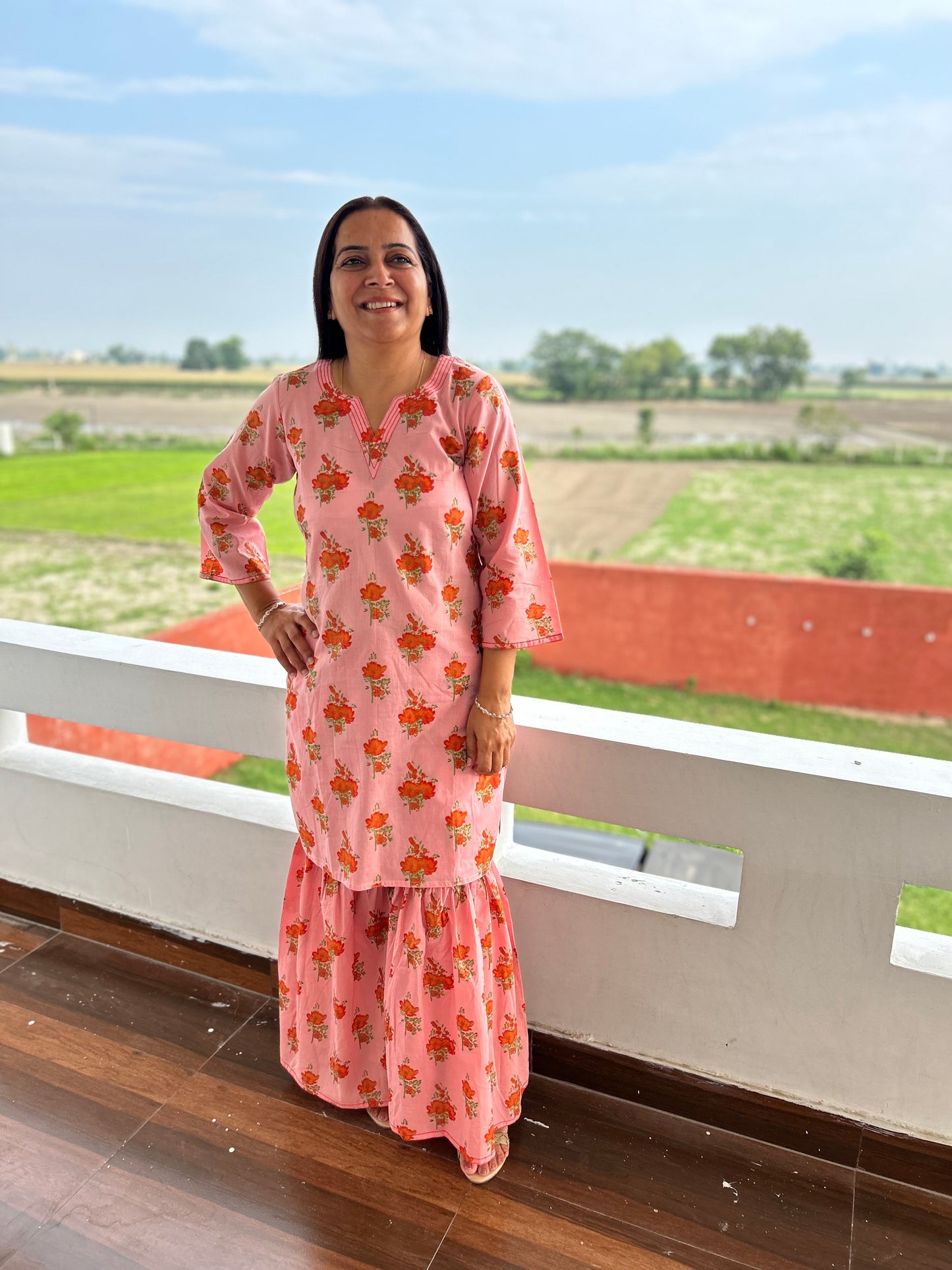 Peach Cotton Printed Sharara Set