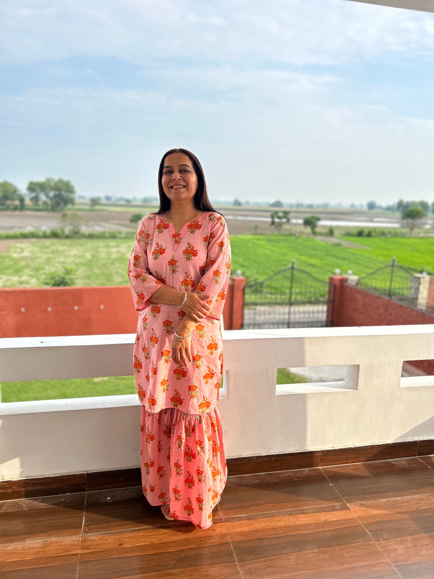 Peach Cotton Printed Sharara Set