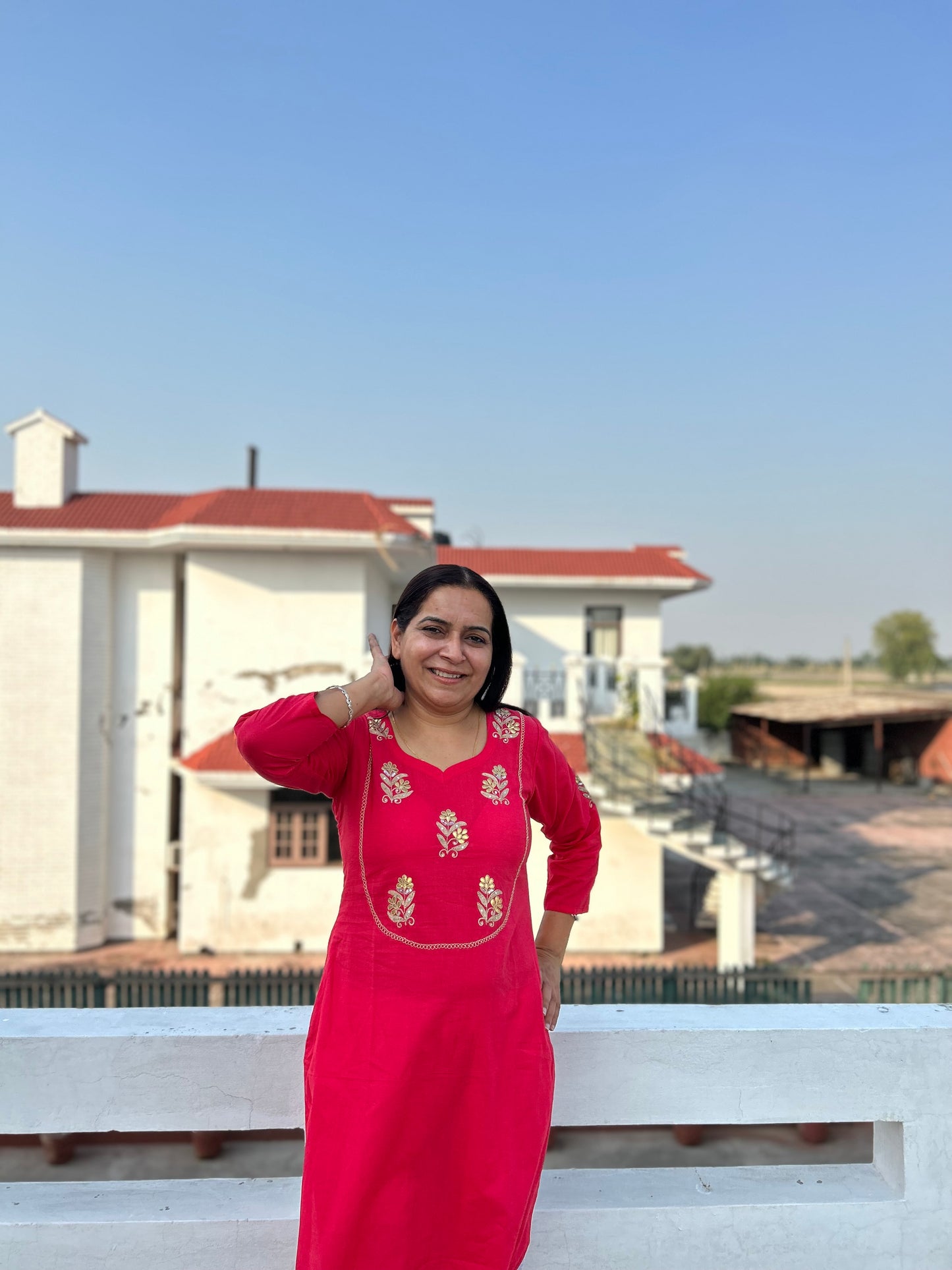 Red Cotton Gota Patti Embroidered Kurta
