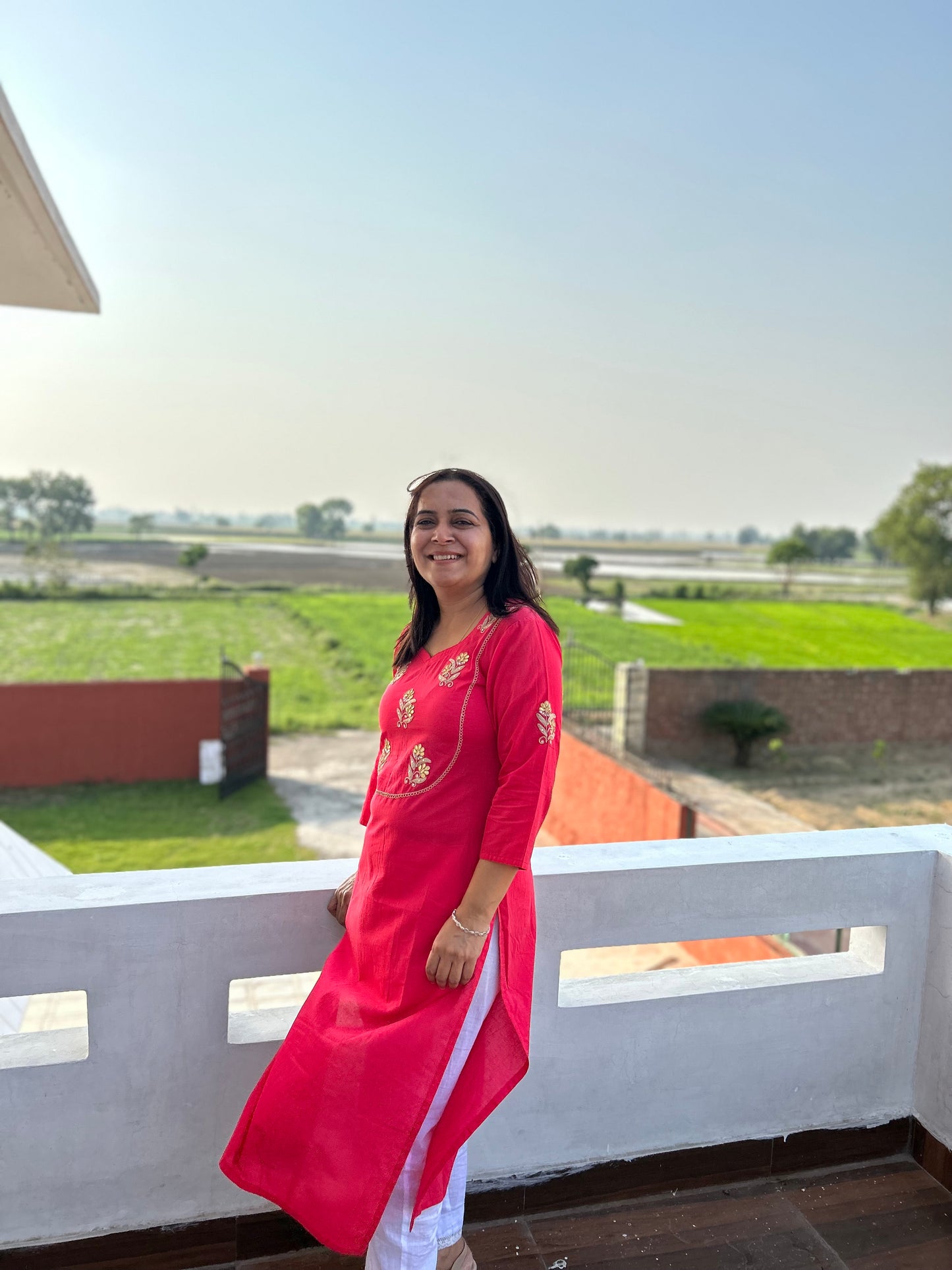 Red Cotton Gota Patti Embroidered Kurta