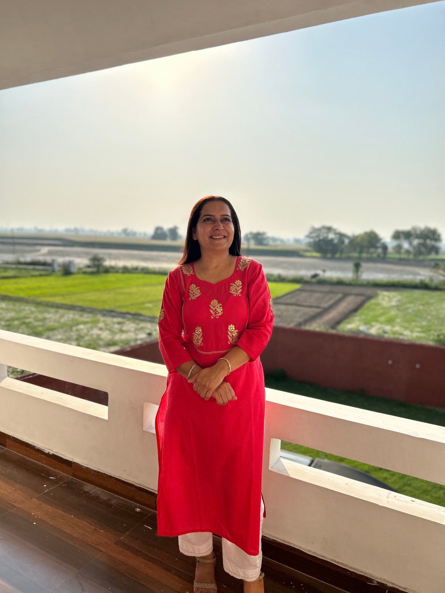 Red Cotton Gota Patti Embroidered Kurta
