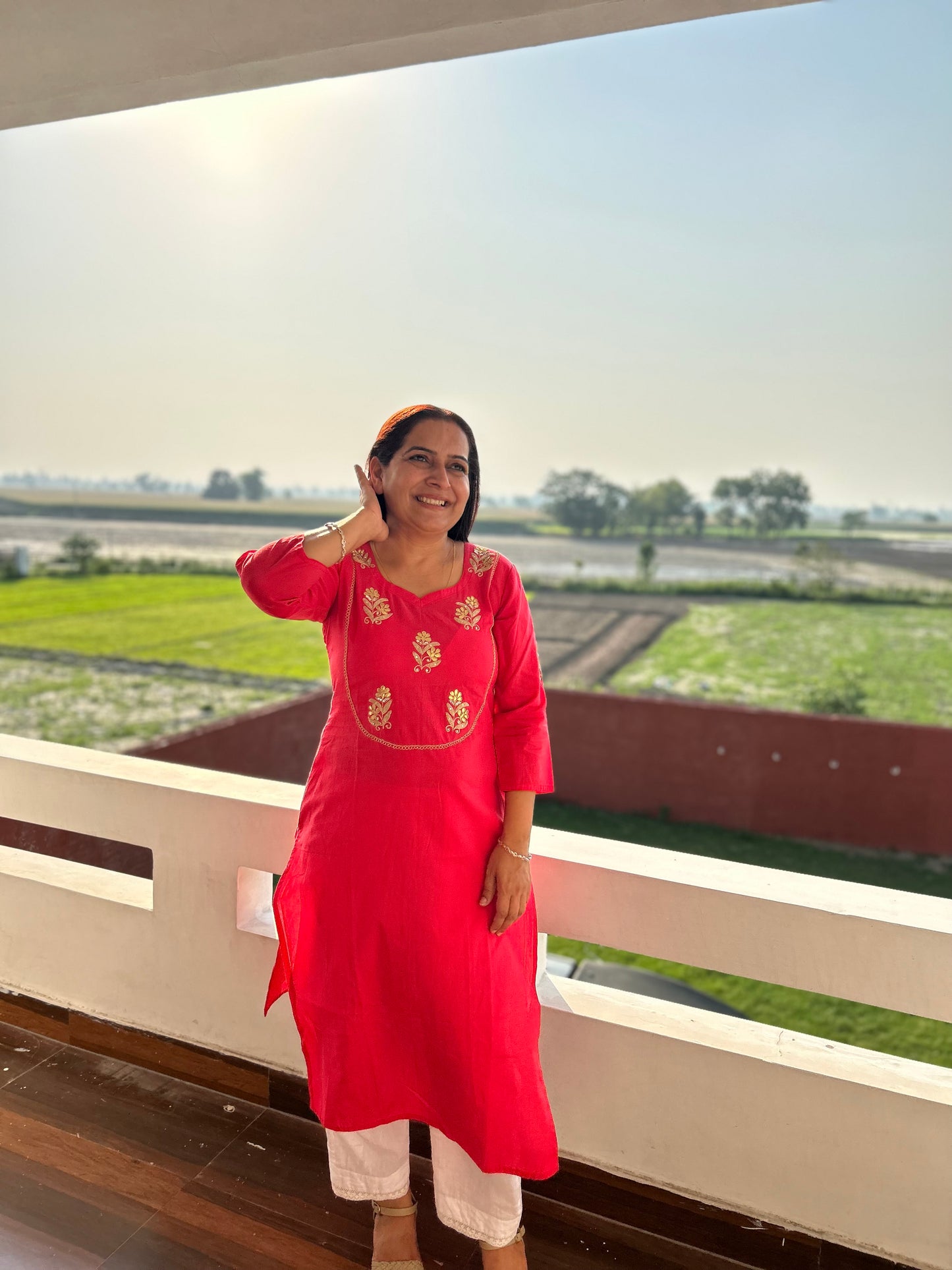 Red Cotton Gota Patti Embroidered Kurta