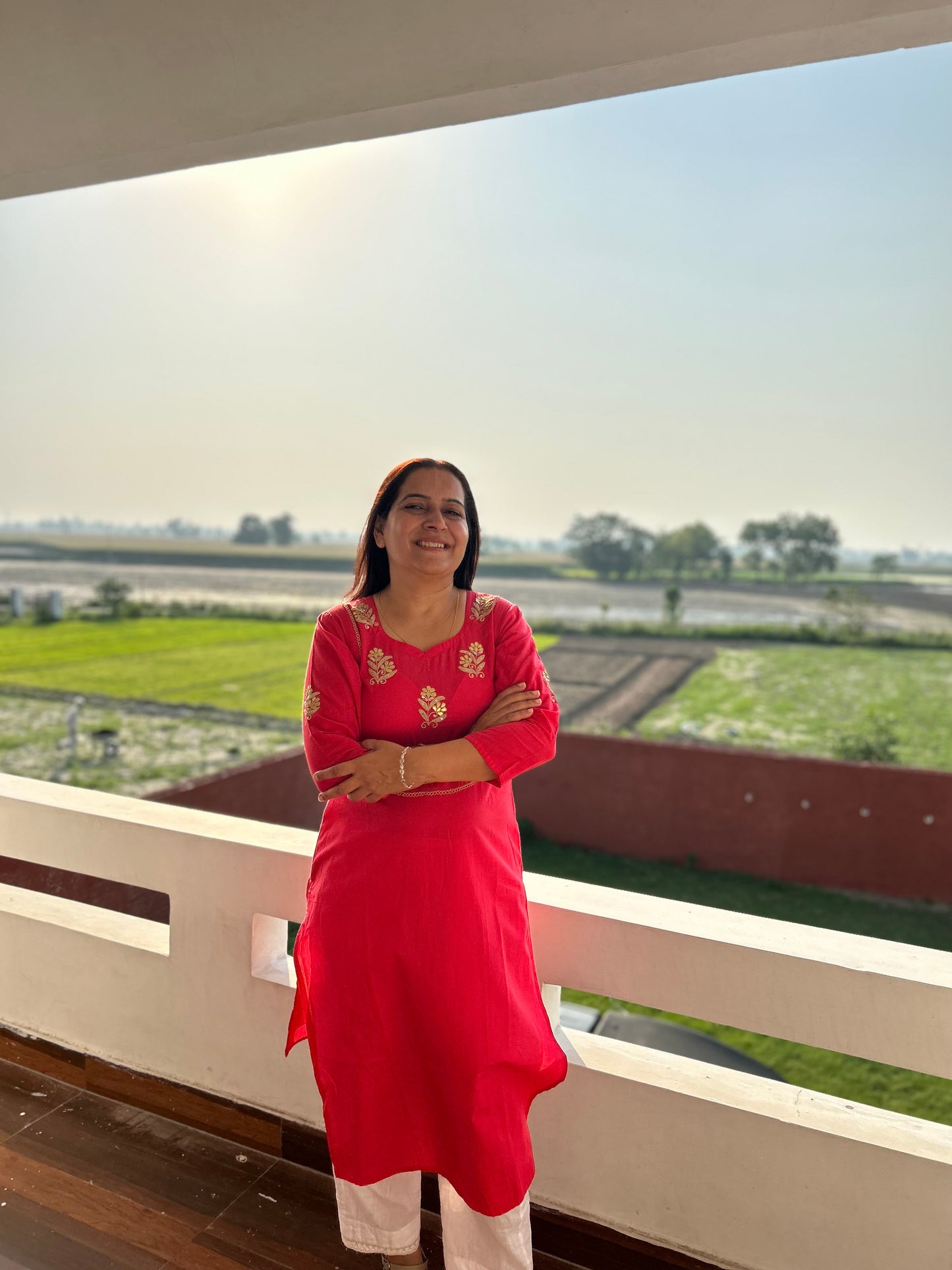 Red Cotton Gota Patti Embroidered Kurta