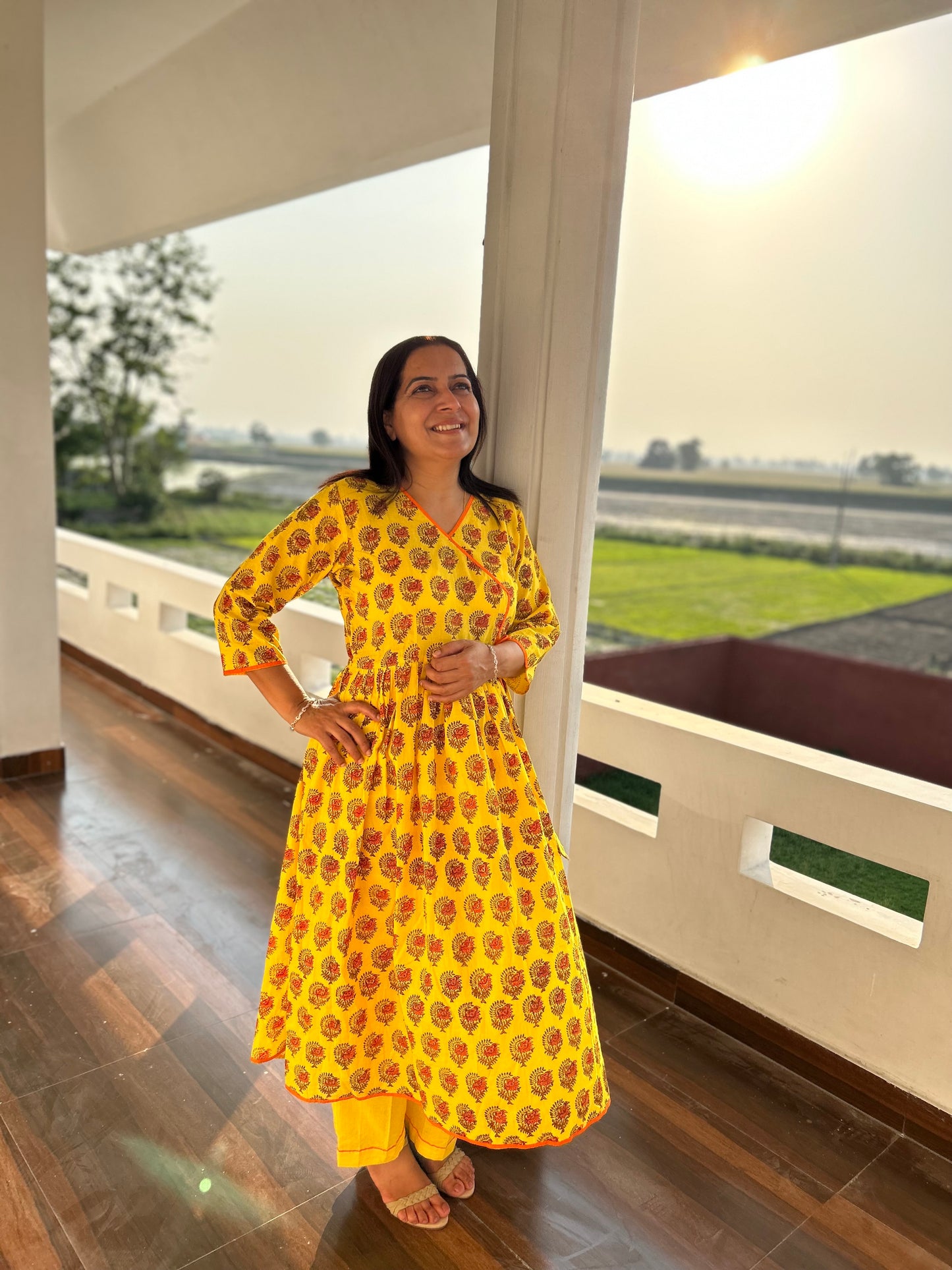 Yellow Block Printed Kurta Set