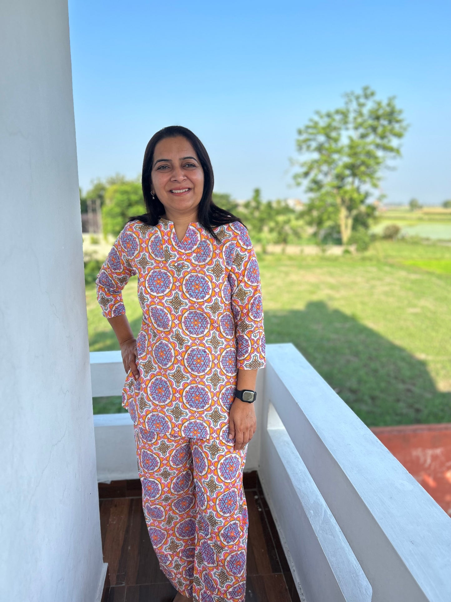 Multi Colored Block Printed Night Suit