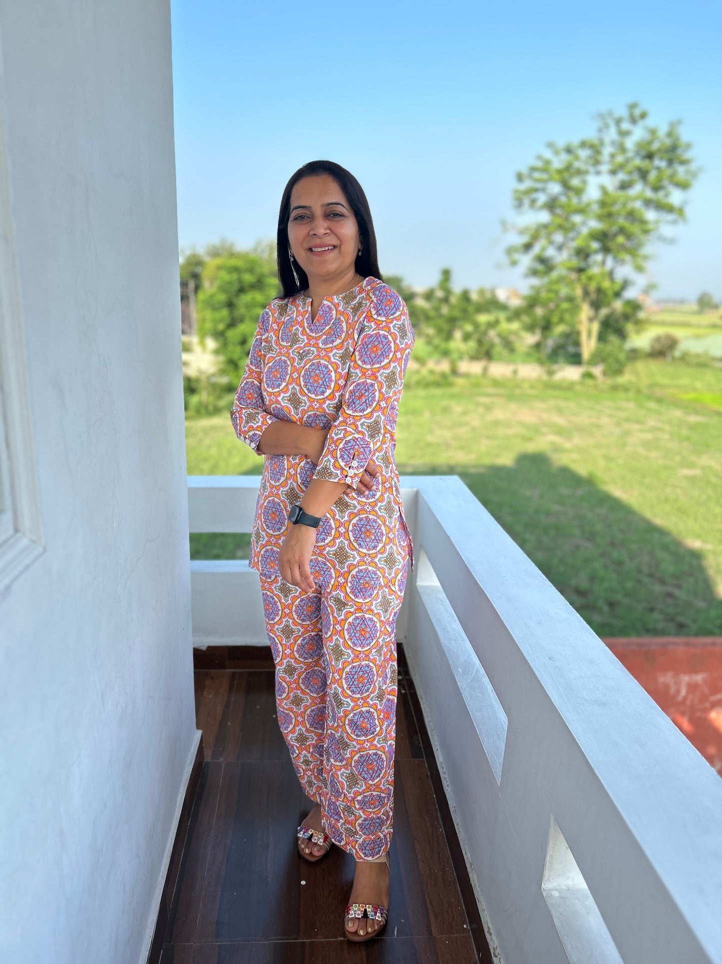 Multi Colored Block Printed Night Suit