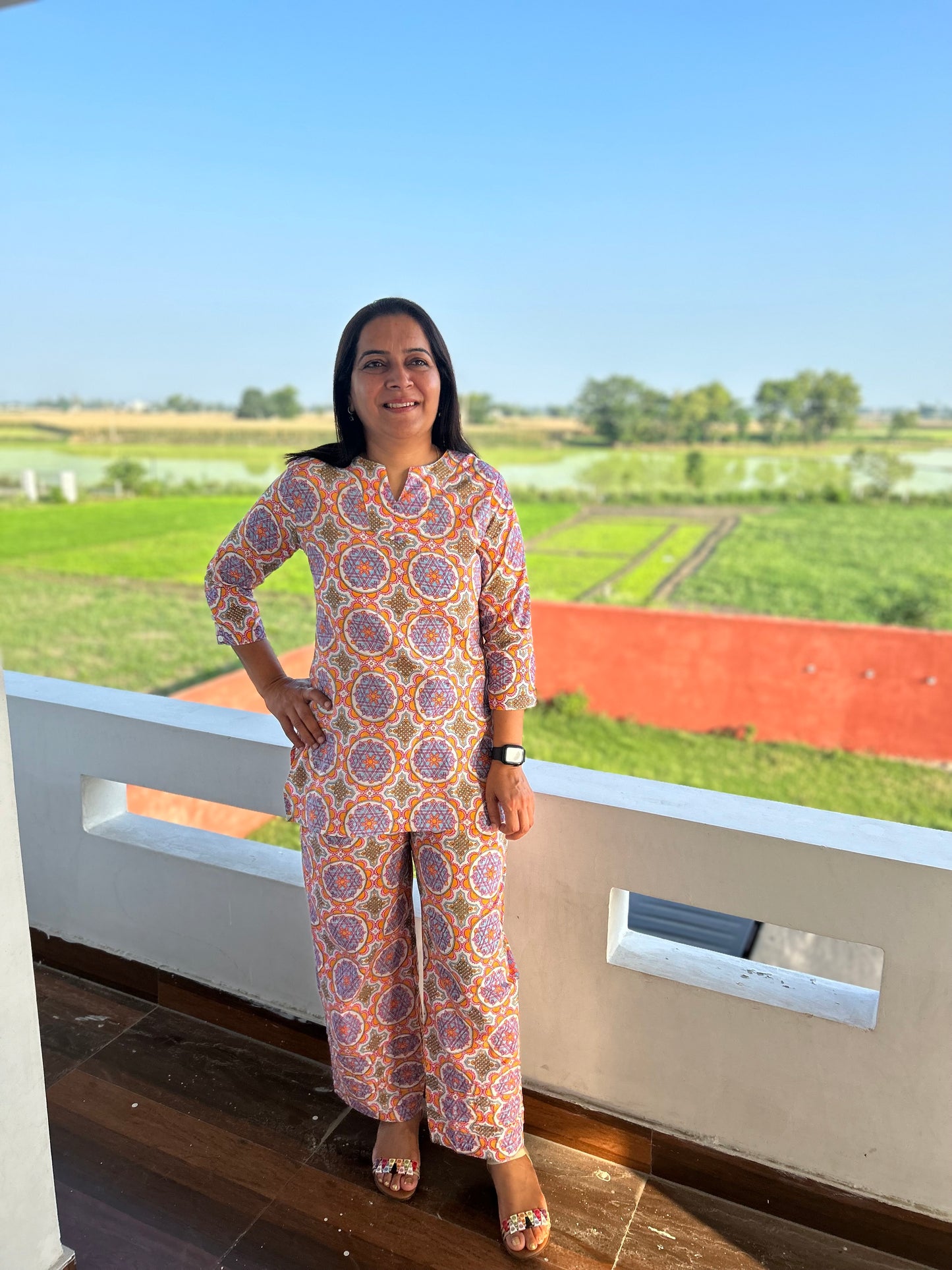 Multi Colored Block Printed Night Suit