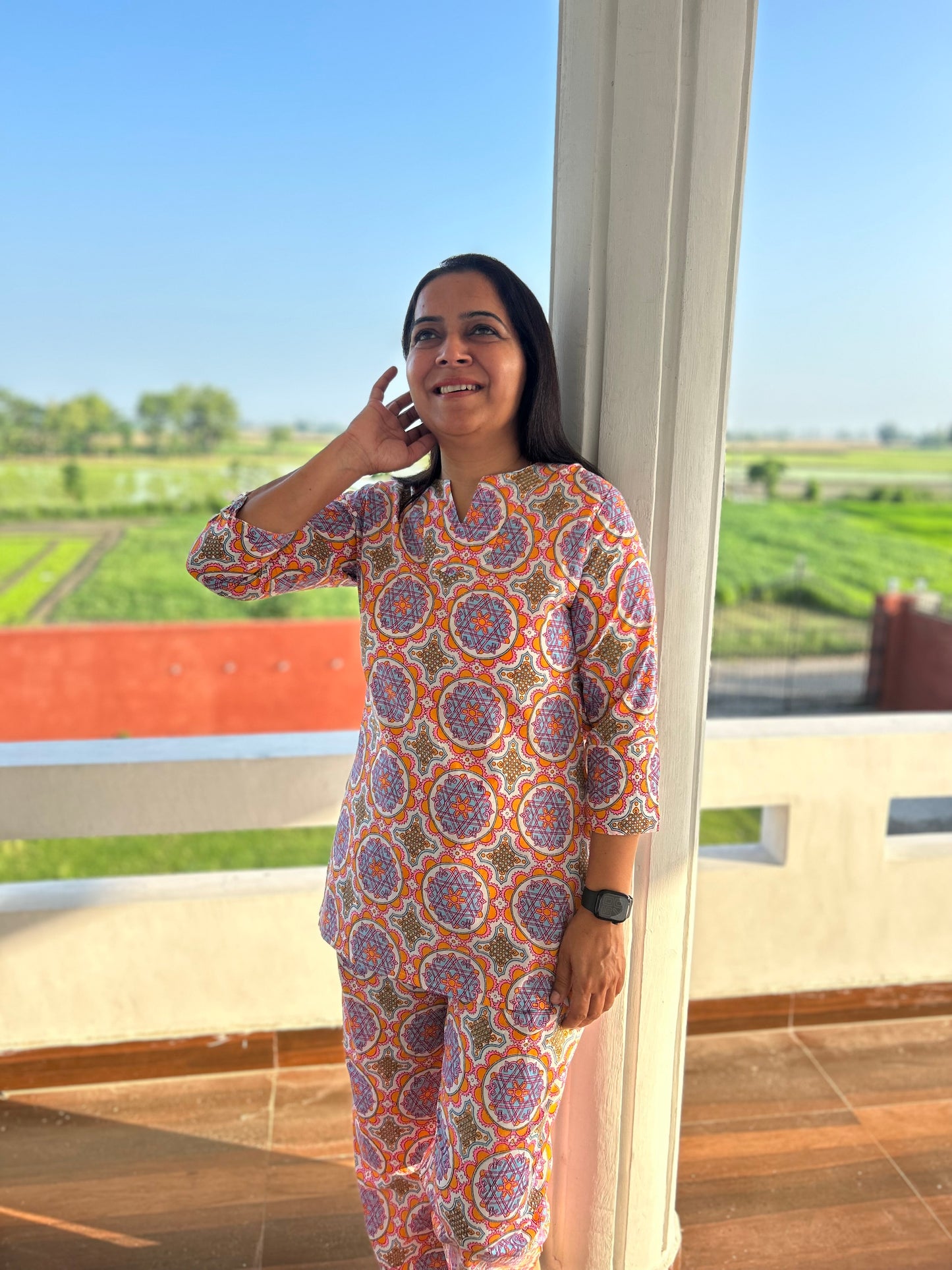 Multi Colored Block Printed Night Suit