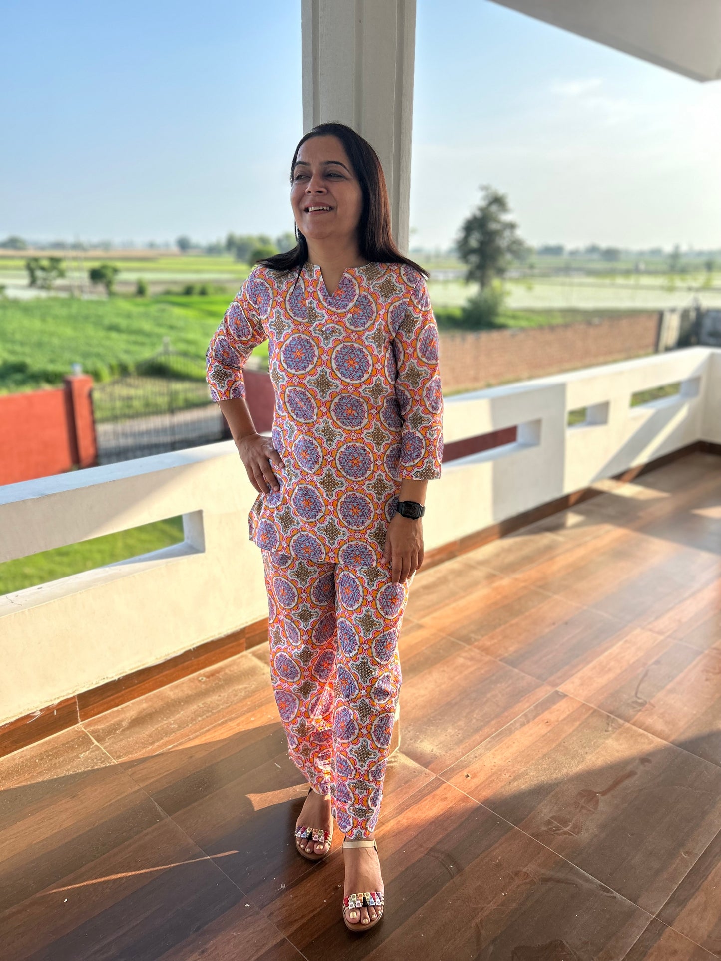 Multi Colored Block Printed Night Suit