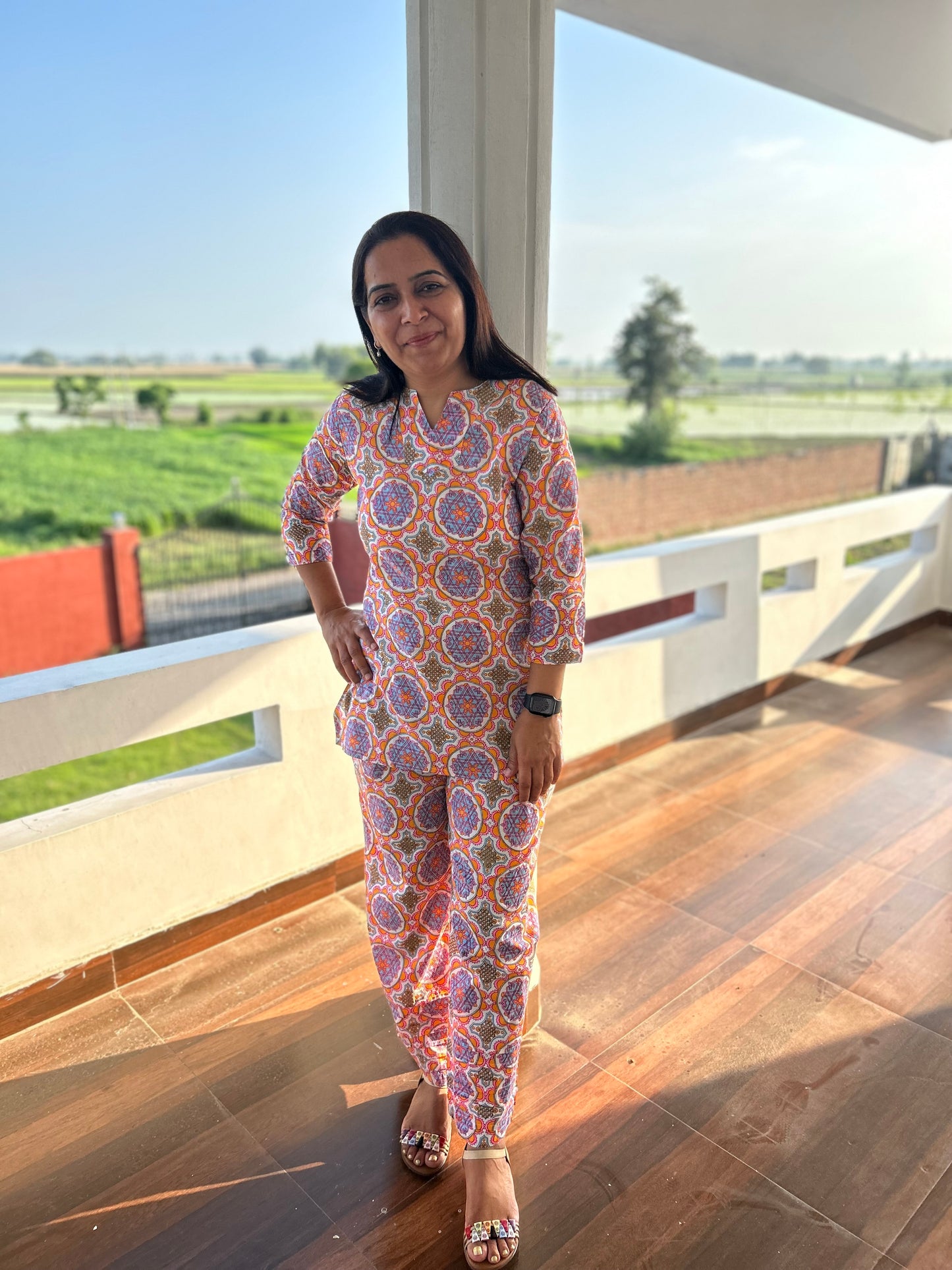 Multi Colored Block Printed Night Suit