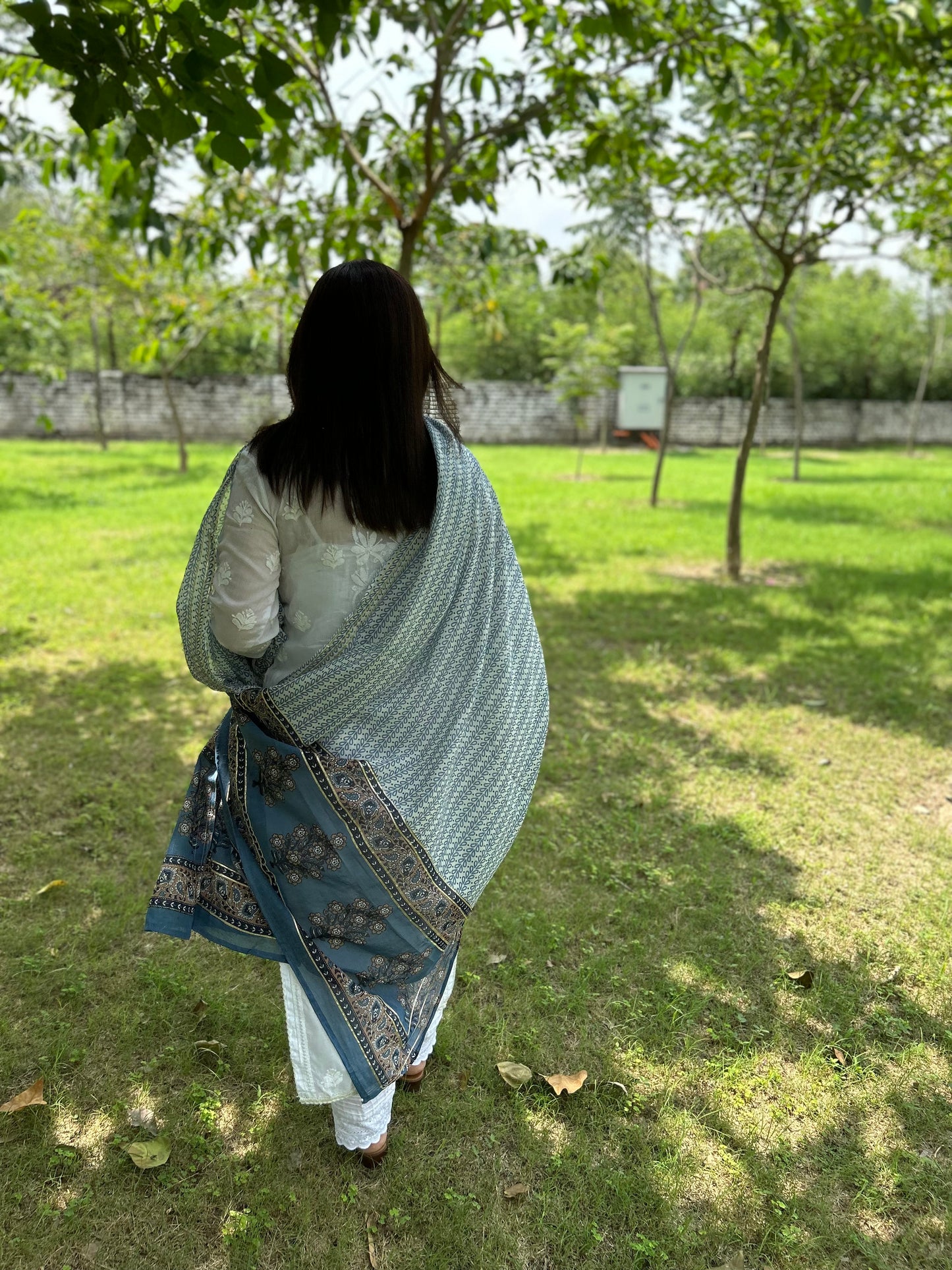 Grey Cotton Block Printed Dupatta