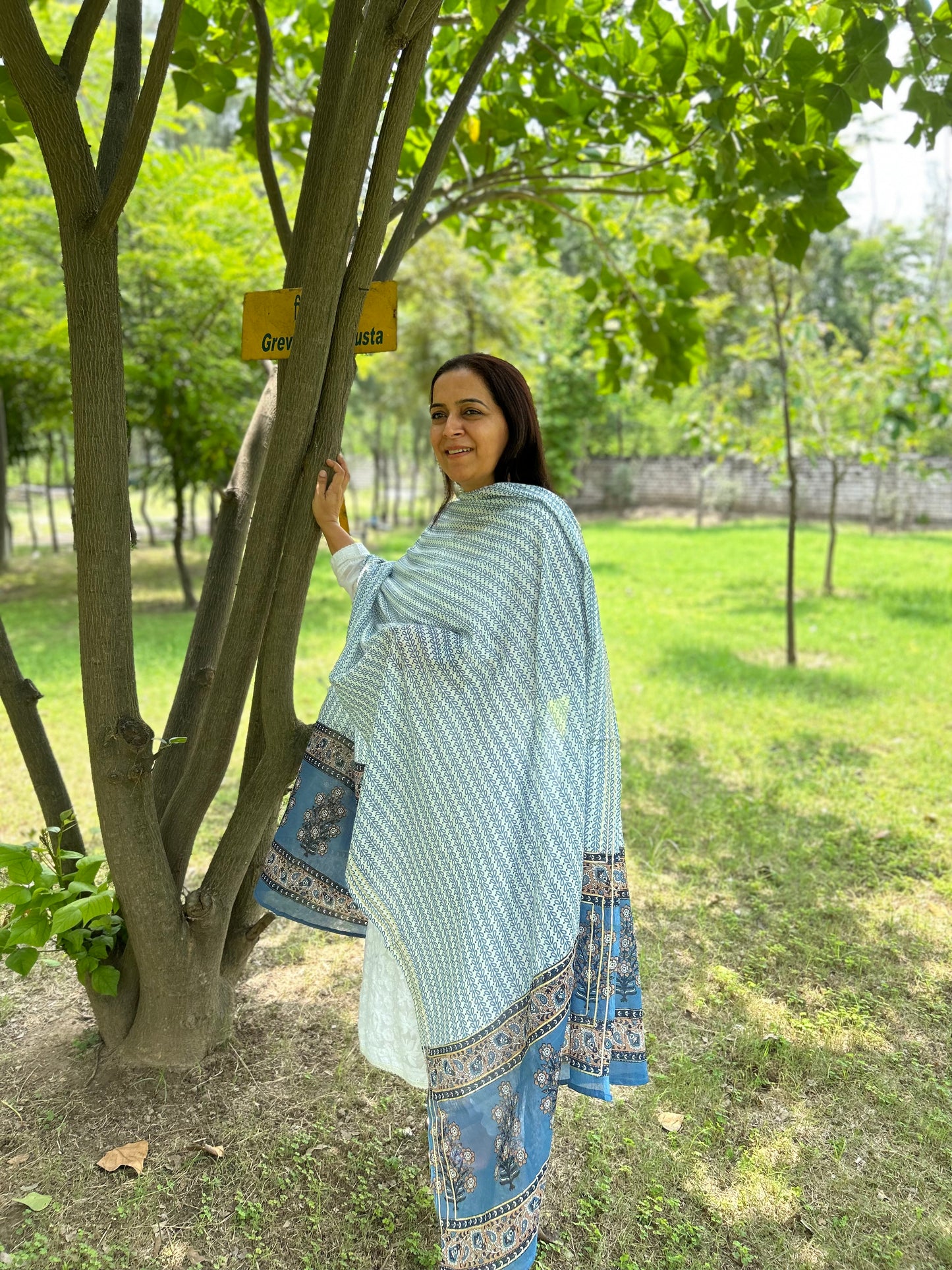 Grey Cotton Block Printed Dupatta