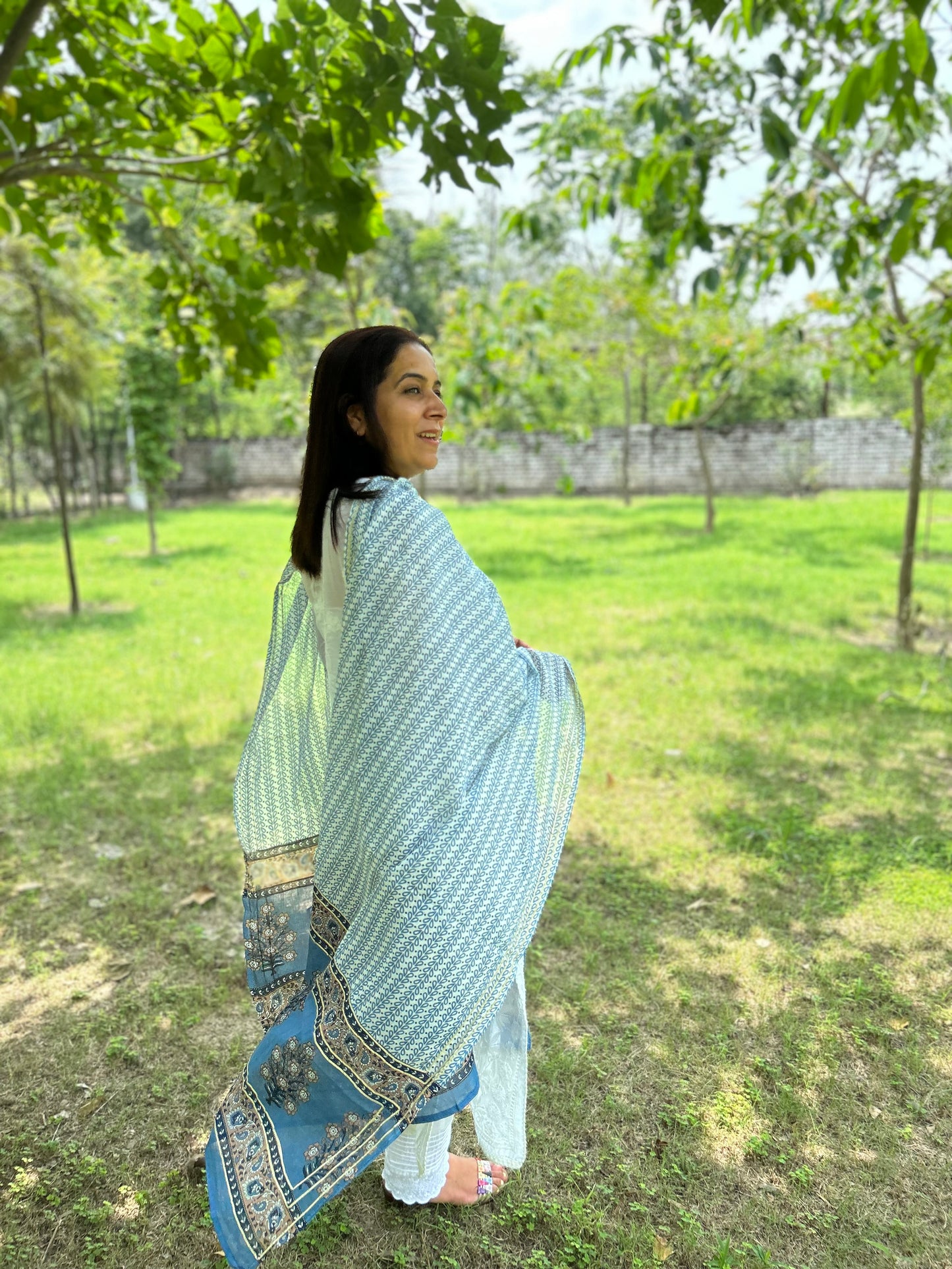 Grey Cotton Block Printed Dupatta