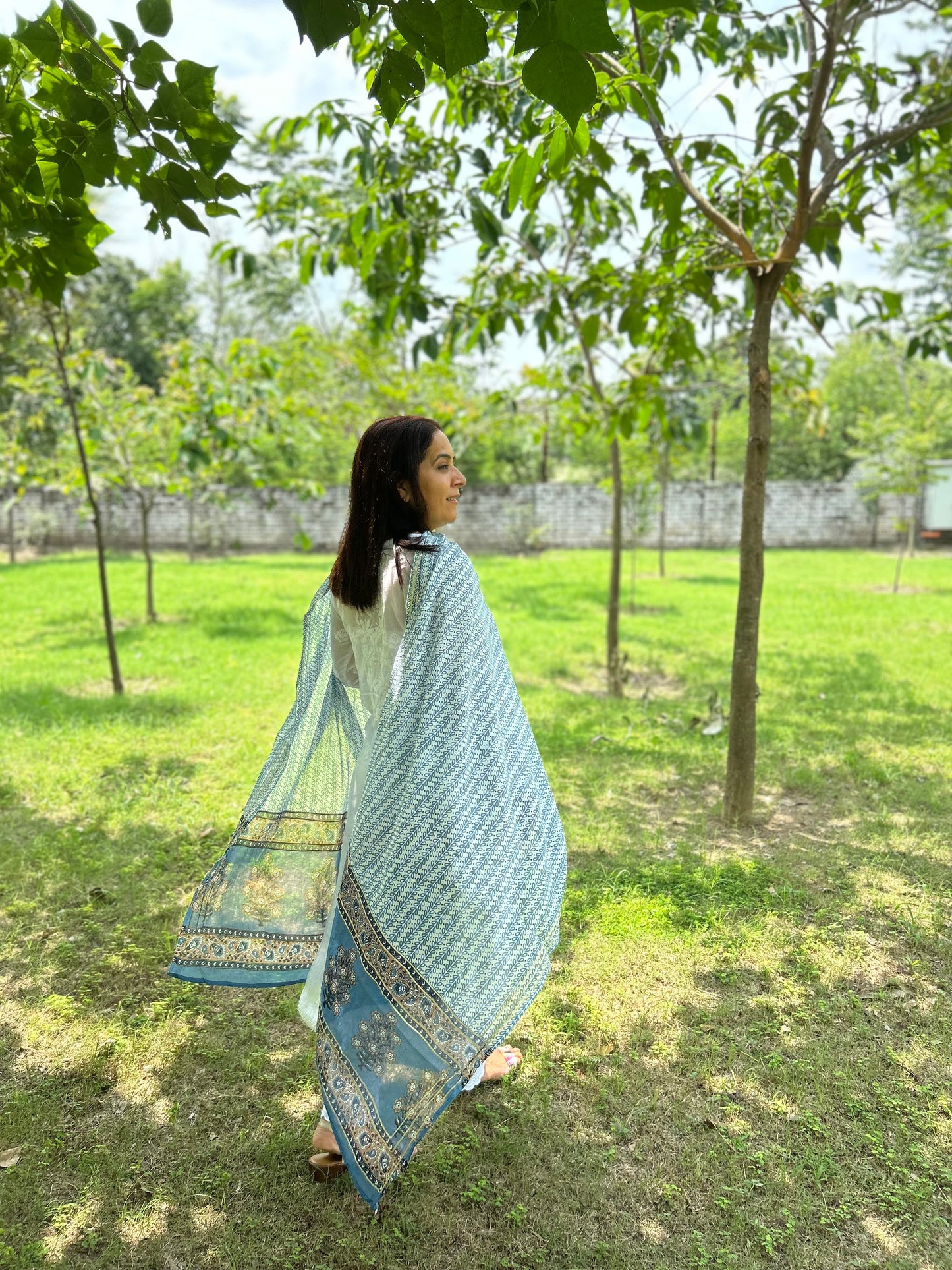 Grey Cotton Block Printed Dupatta