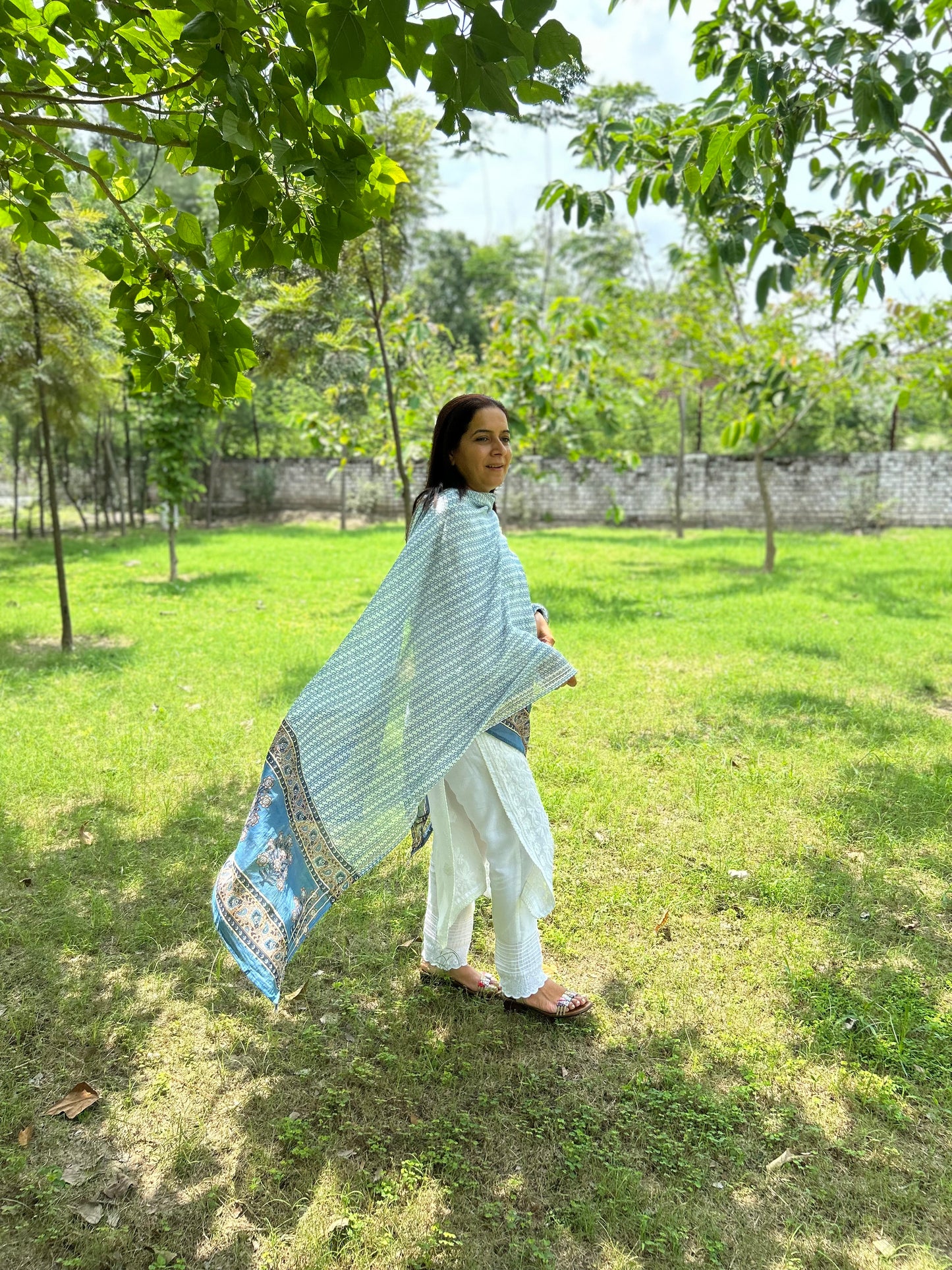 Grey Cotton Block Printed Dupatta