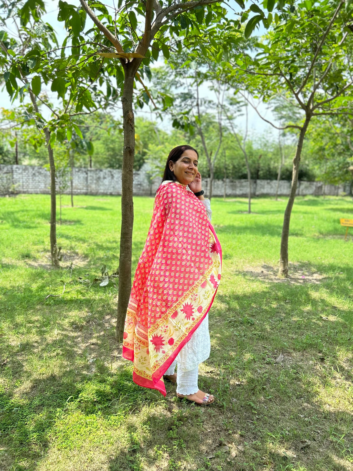 Red Block Printed Dupatta
