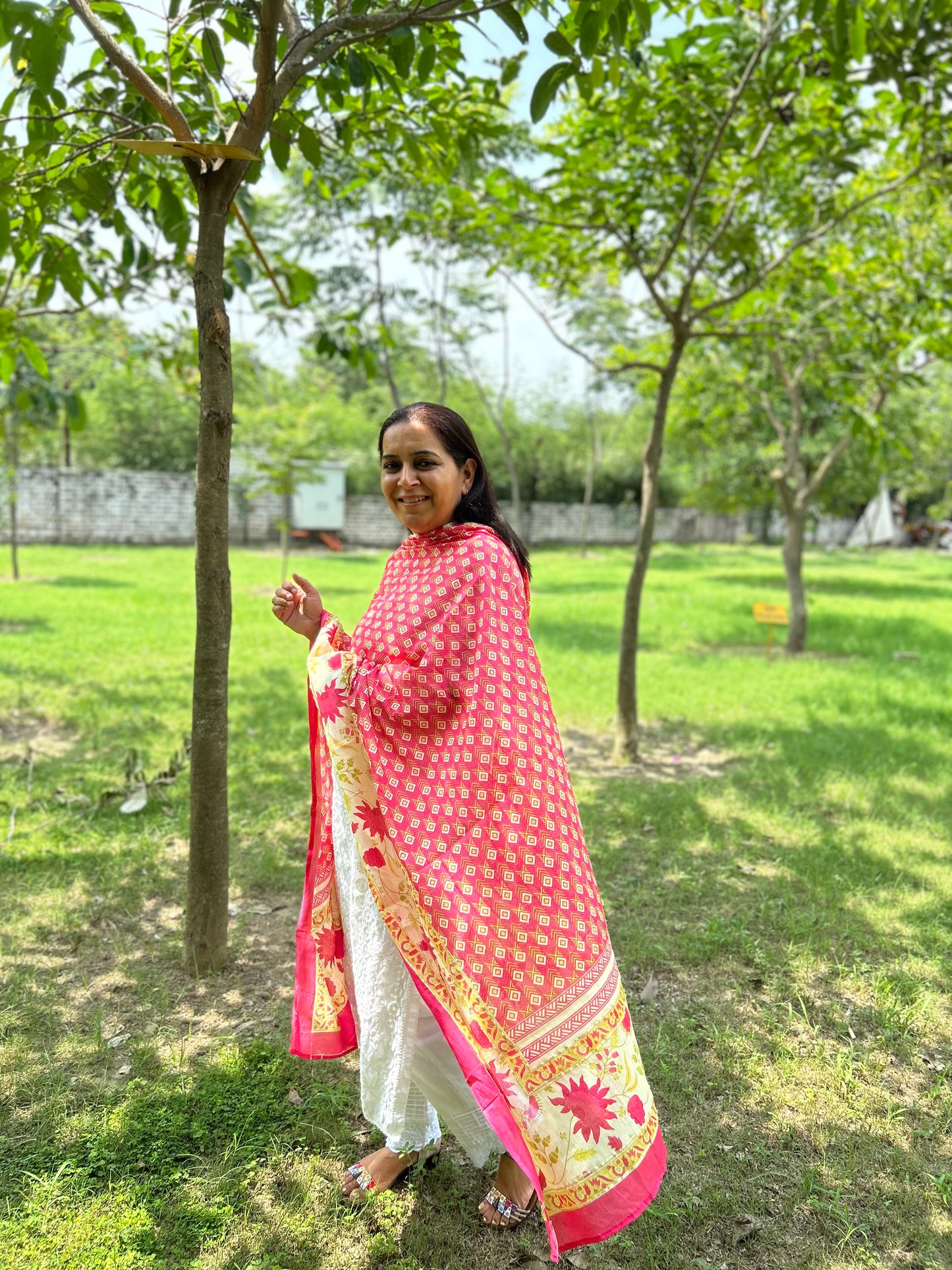 Red Block Printed Dupatta