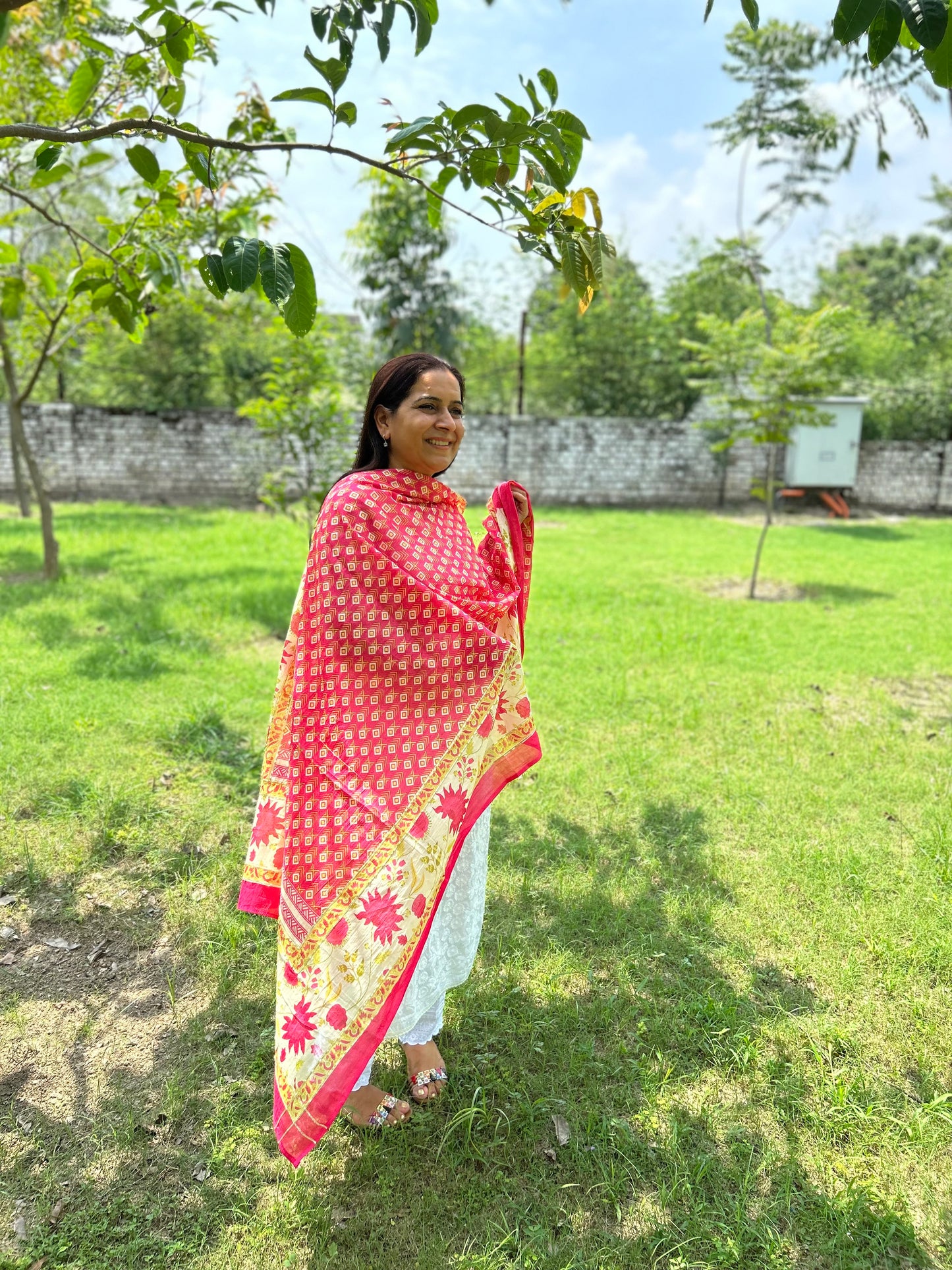Red Block Printed Dupatta