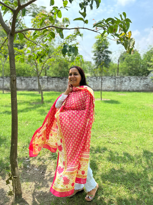 Red Block Printed Dupatta