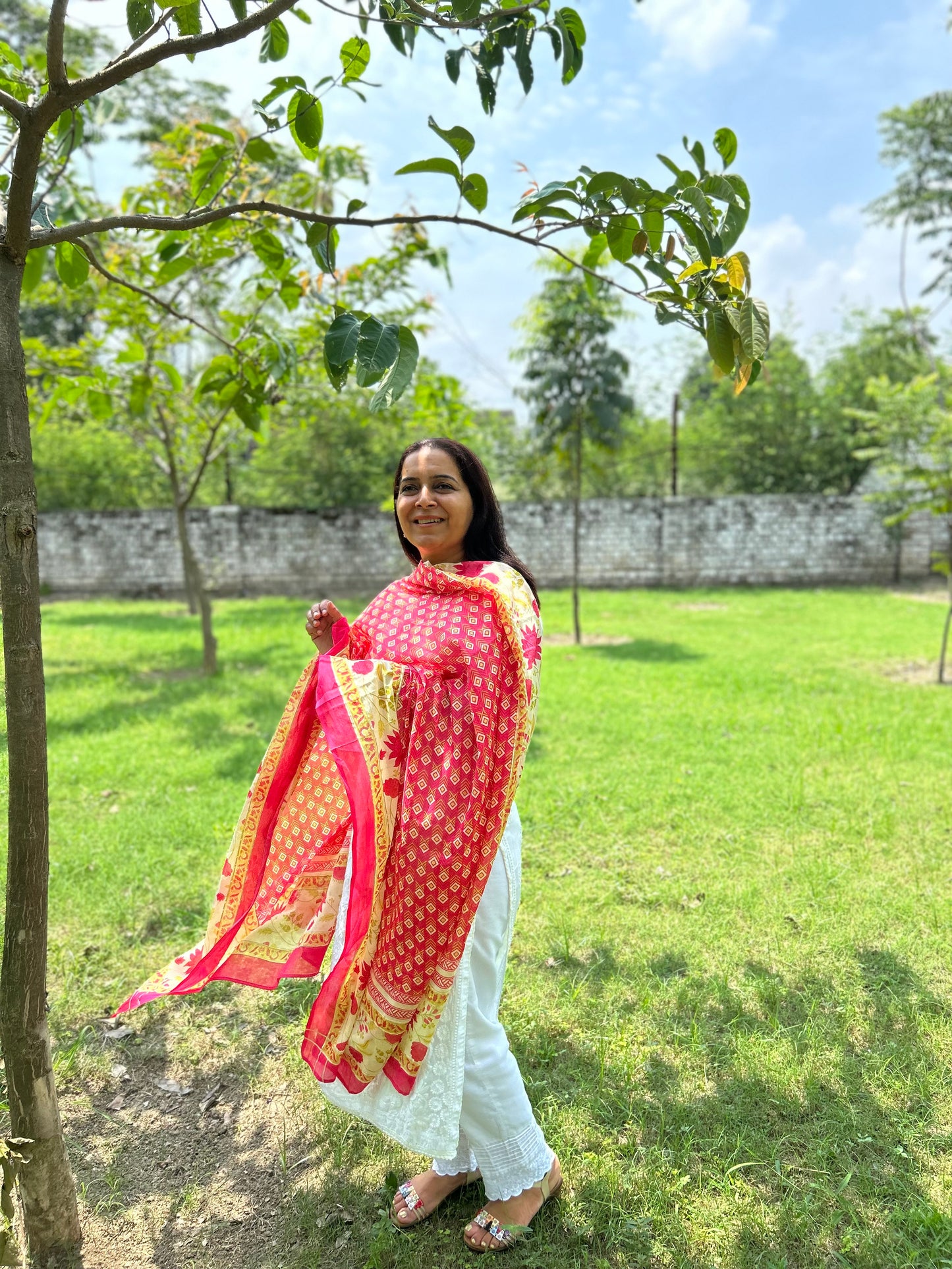 Red Block Printed Dupatta