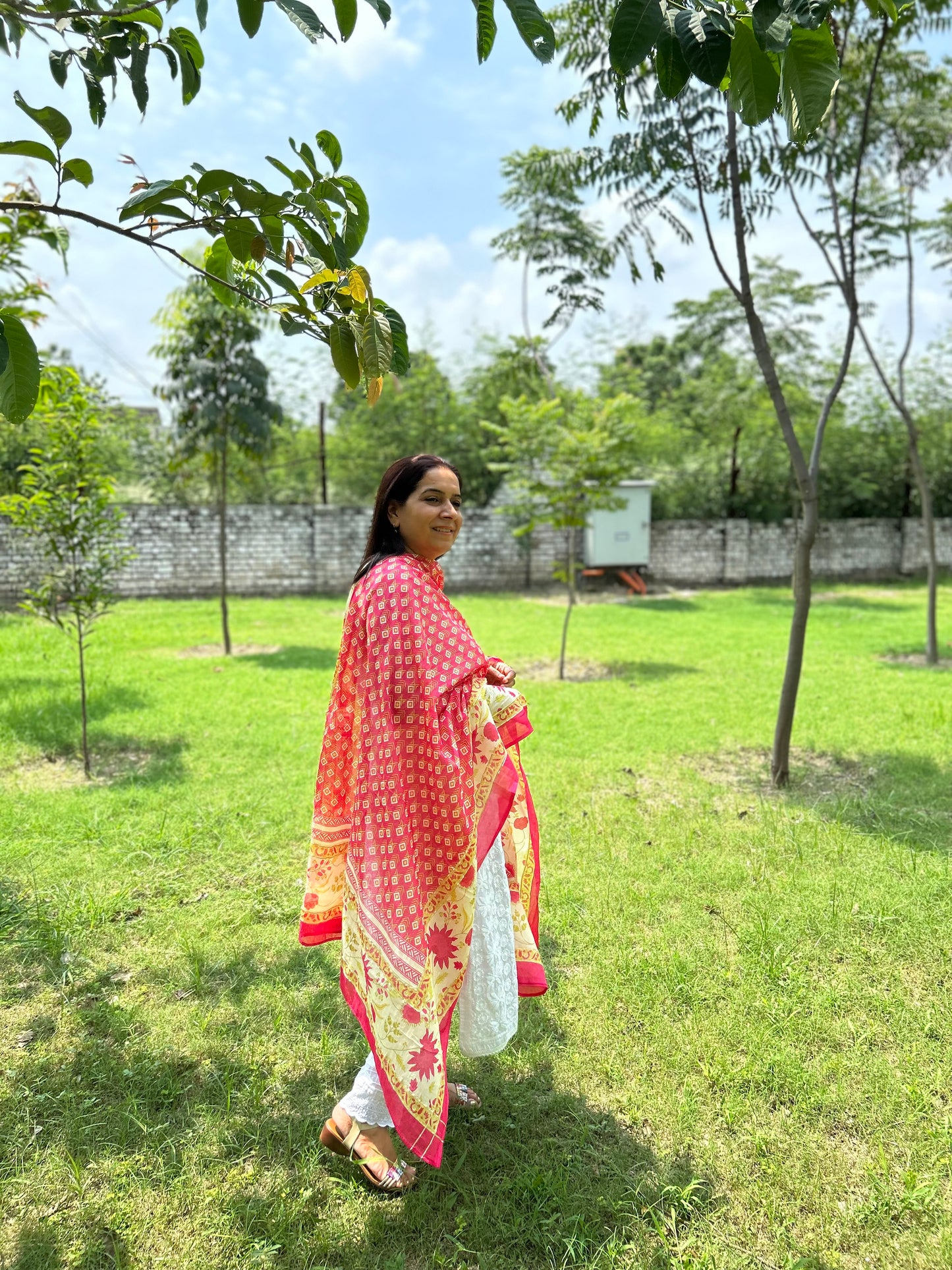 Red Block Printed Dupatta
