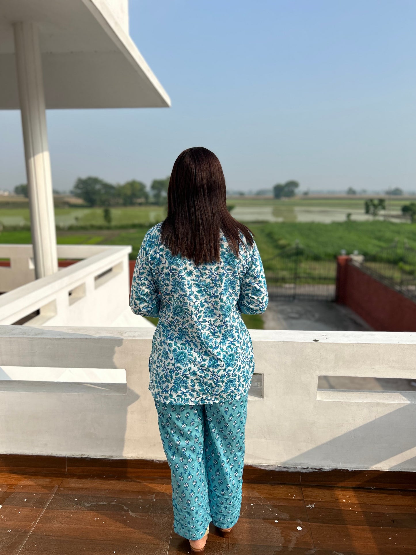 Blue Block Printed Night Suit