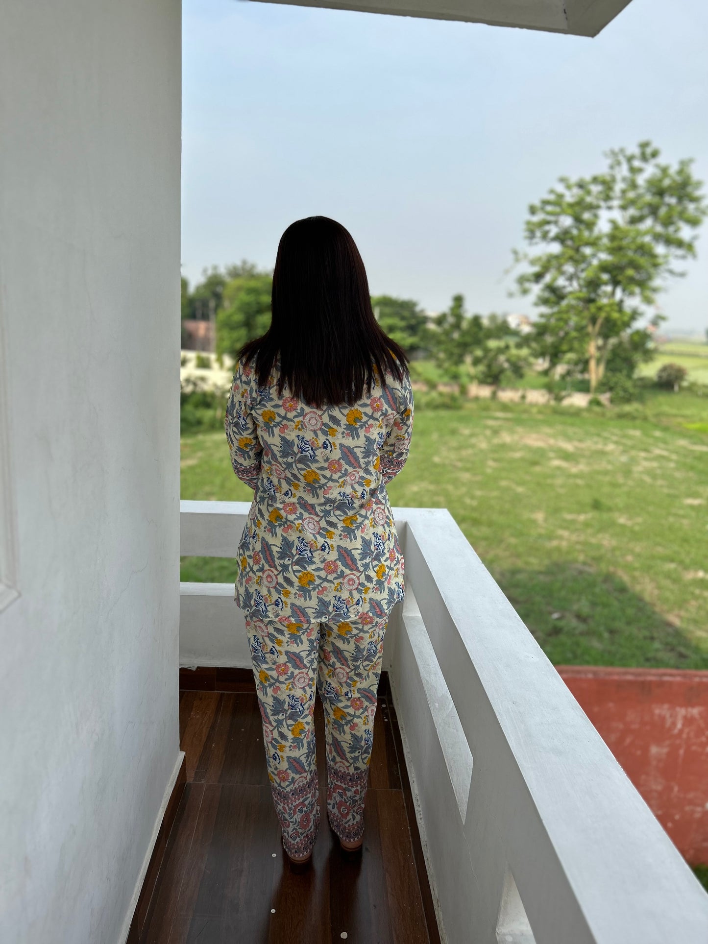 Multi Coloured Hand Block Floral Printed Cotton Night Suit
