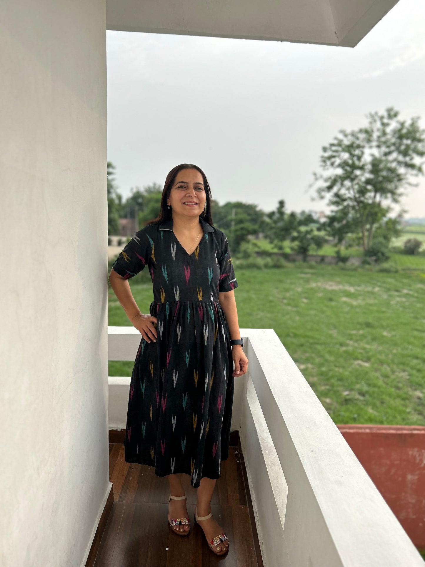 Black Cotton Ikat Dress