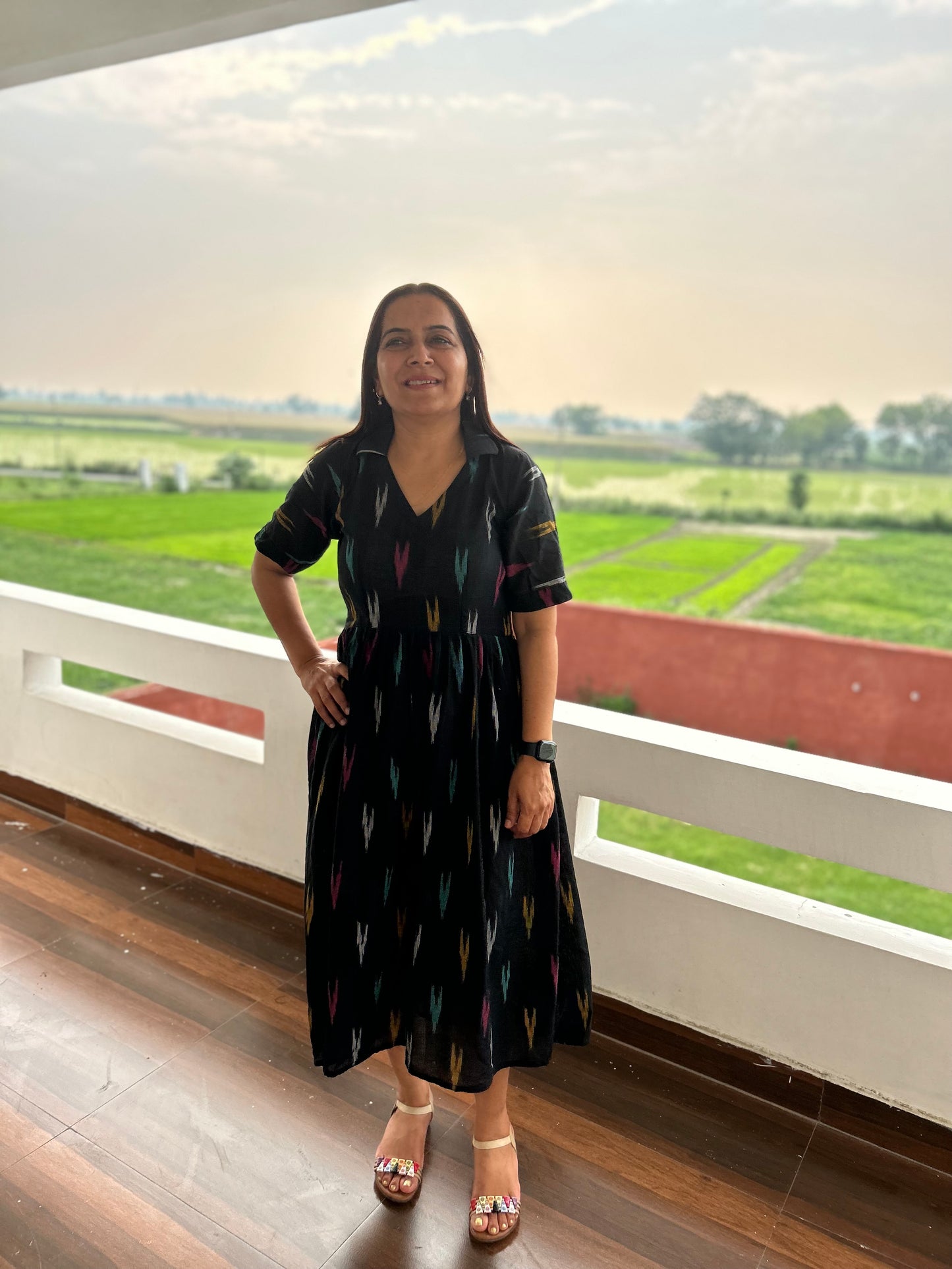 Black Cotton Ikat Dress