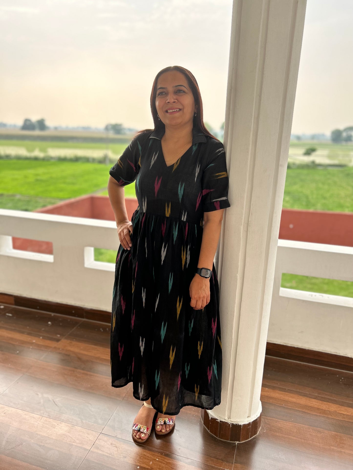 Black Cotton Ikat Dress