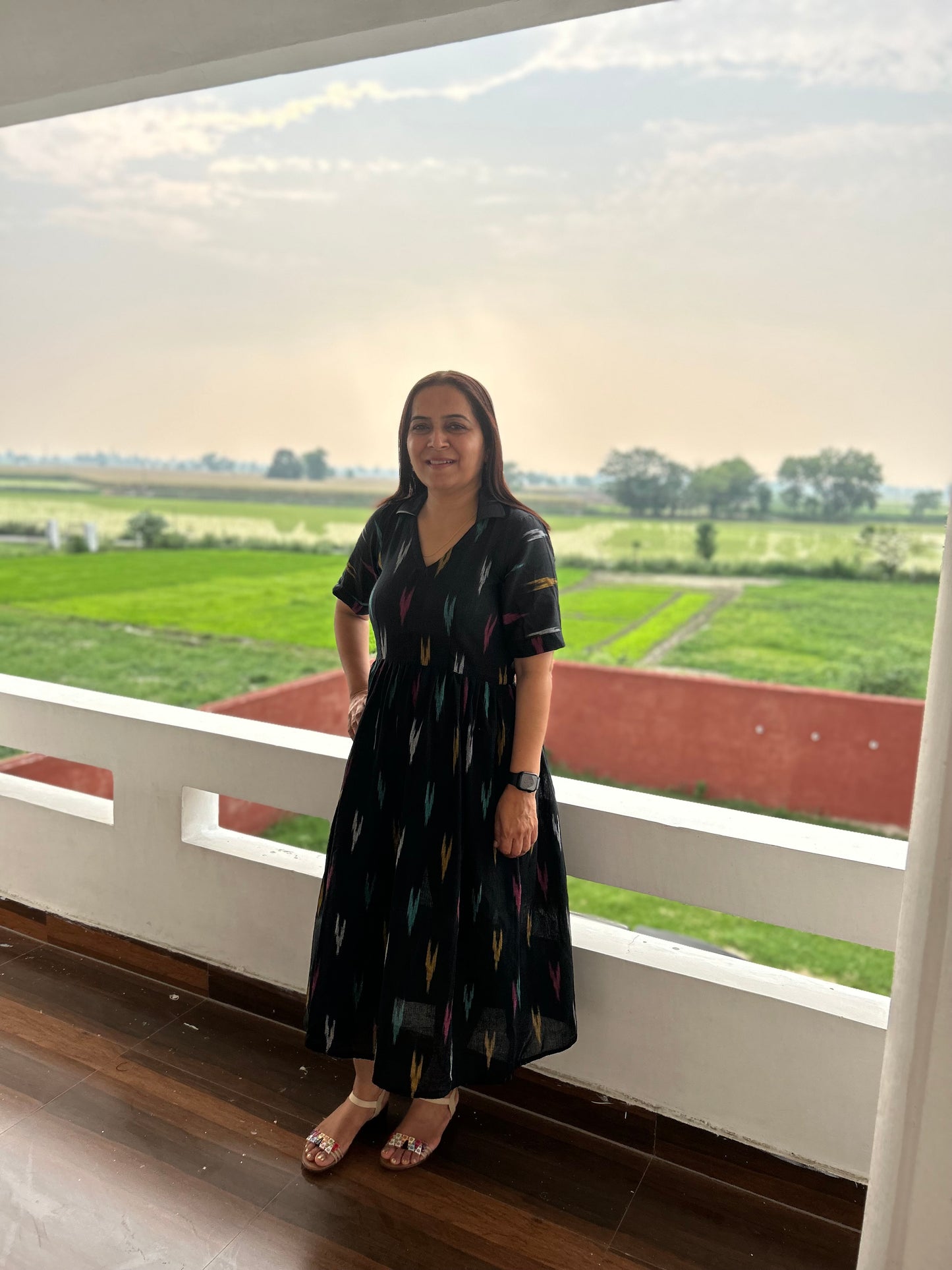 Black Cotton Ikat Dress