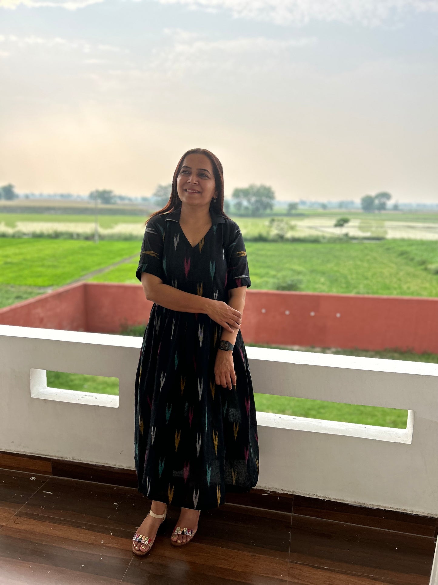 Black Cotton Ikat Dress