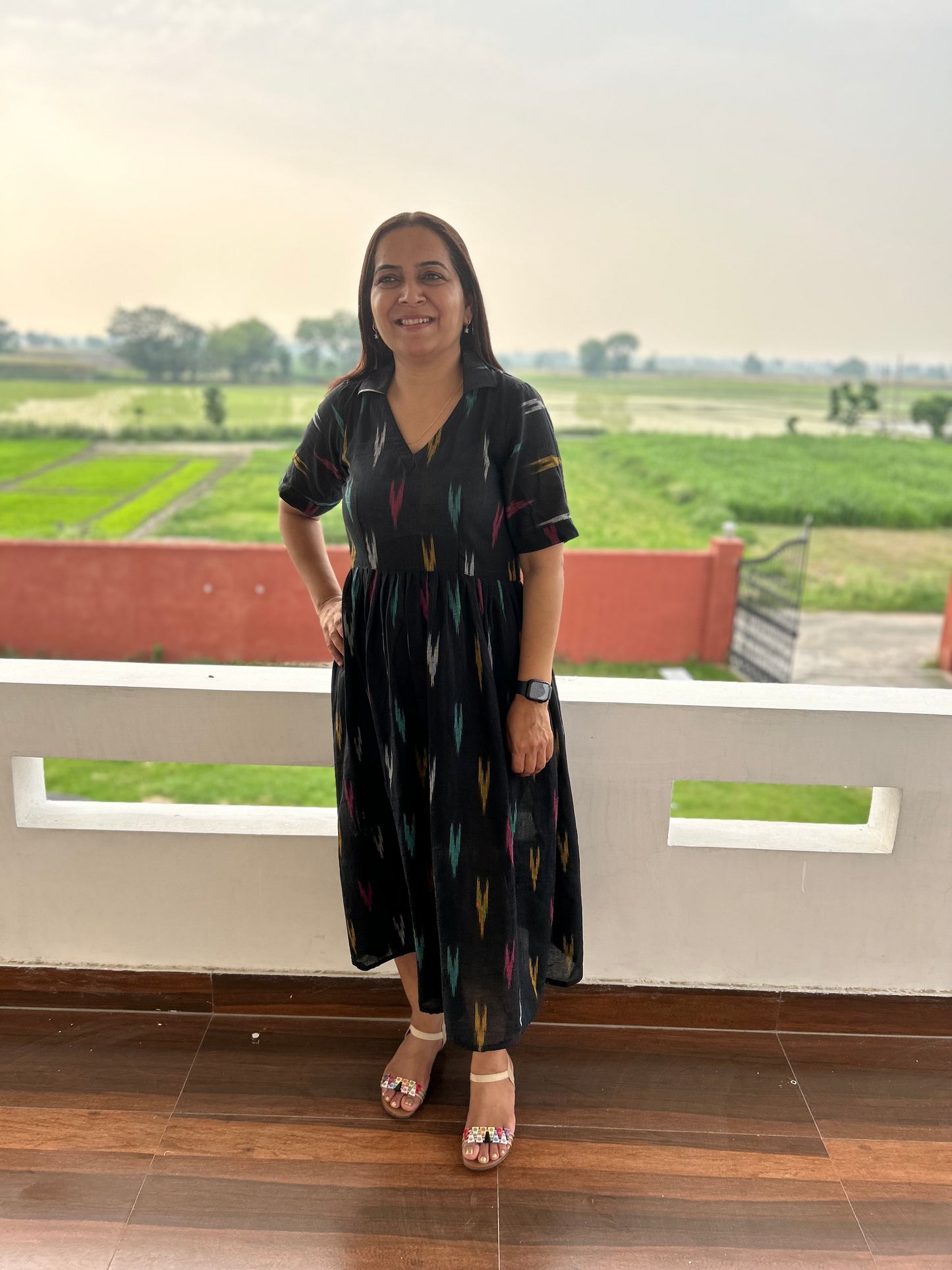 Black Cotton Ikat Dress