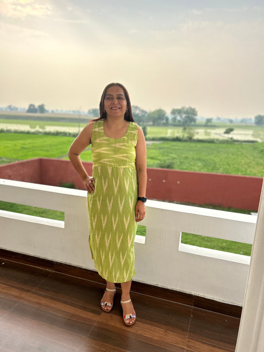 Green Cotton Ikat Dress