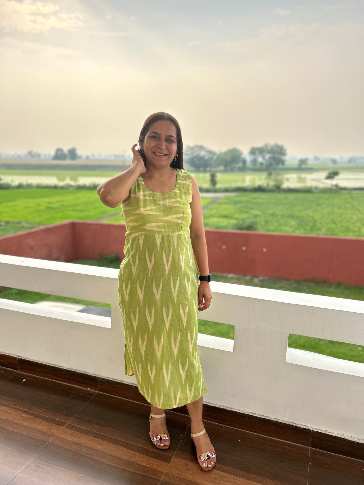 Green Cotton Ikat Dress