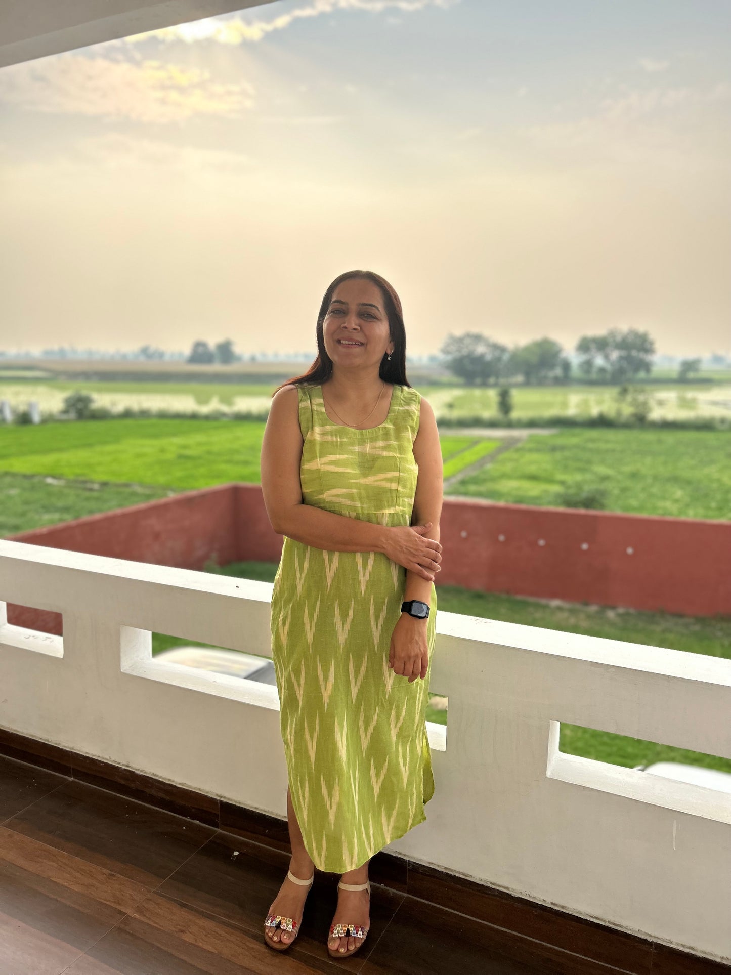 Green Cotton Ikat Dress