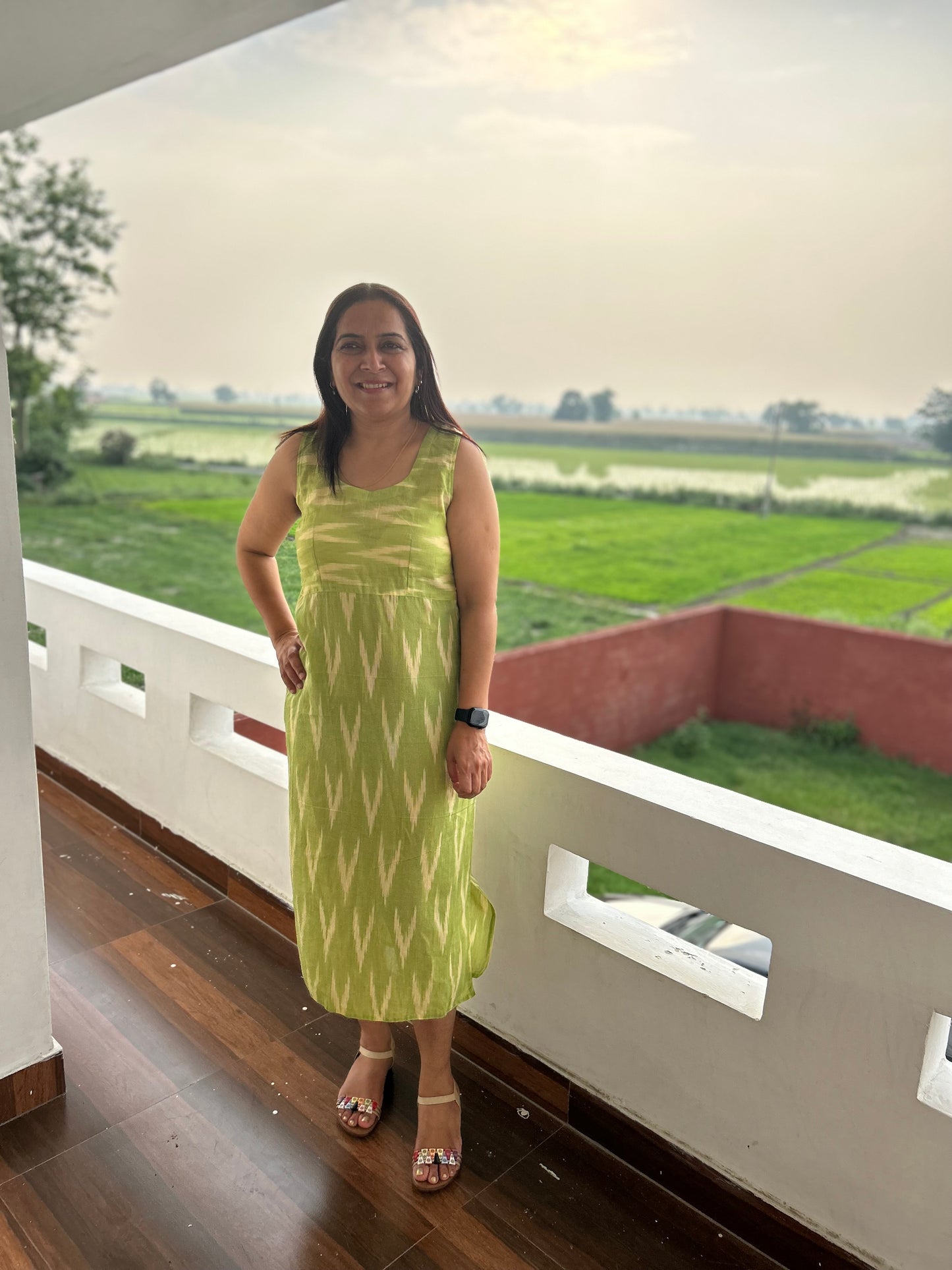 Green Cotton Ikat Dress