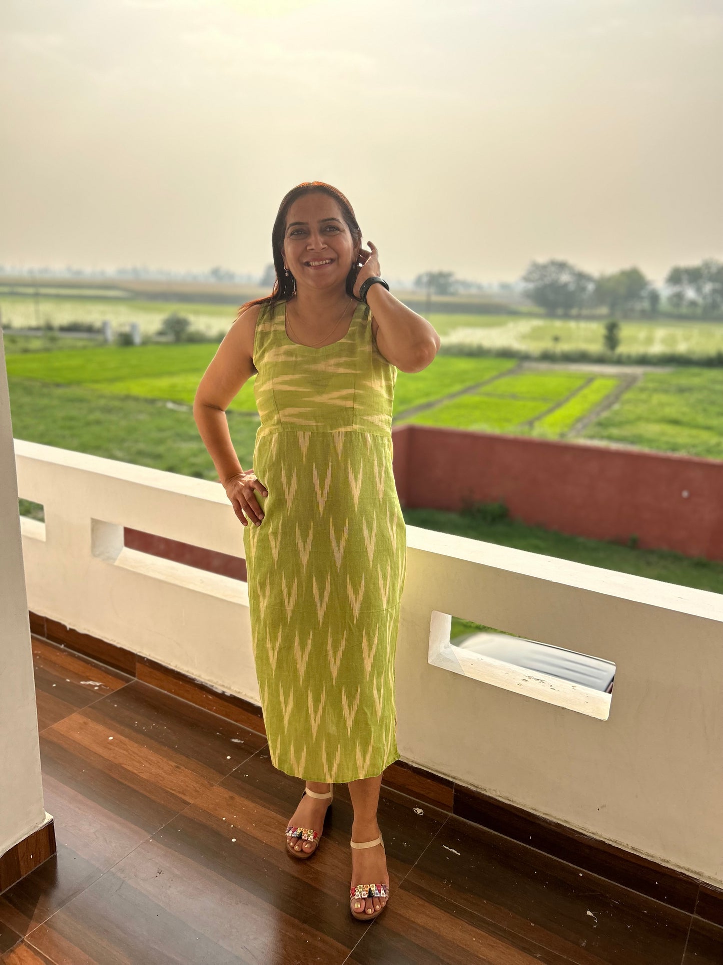 Green Cotton Ikat Dress