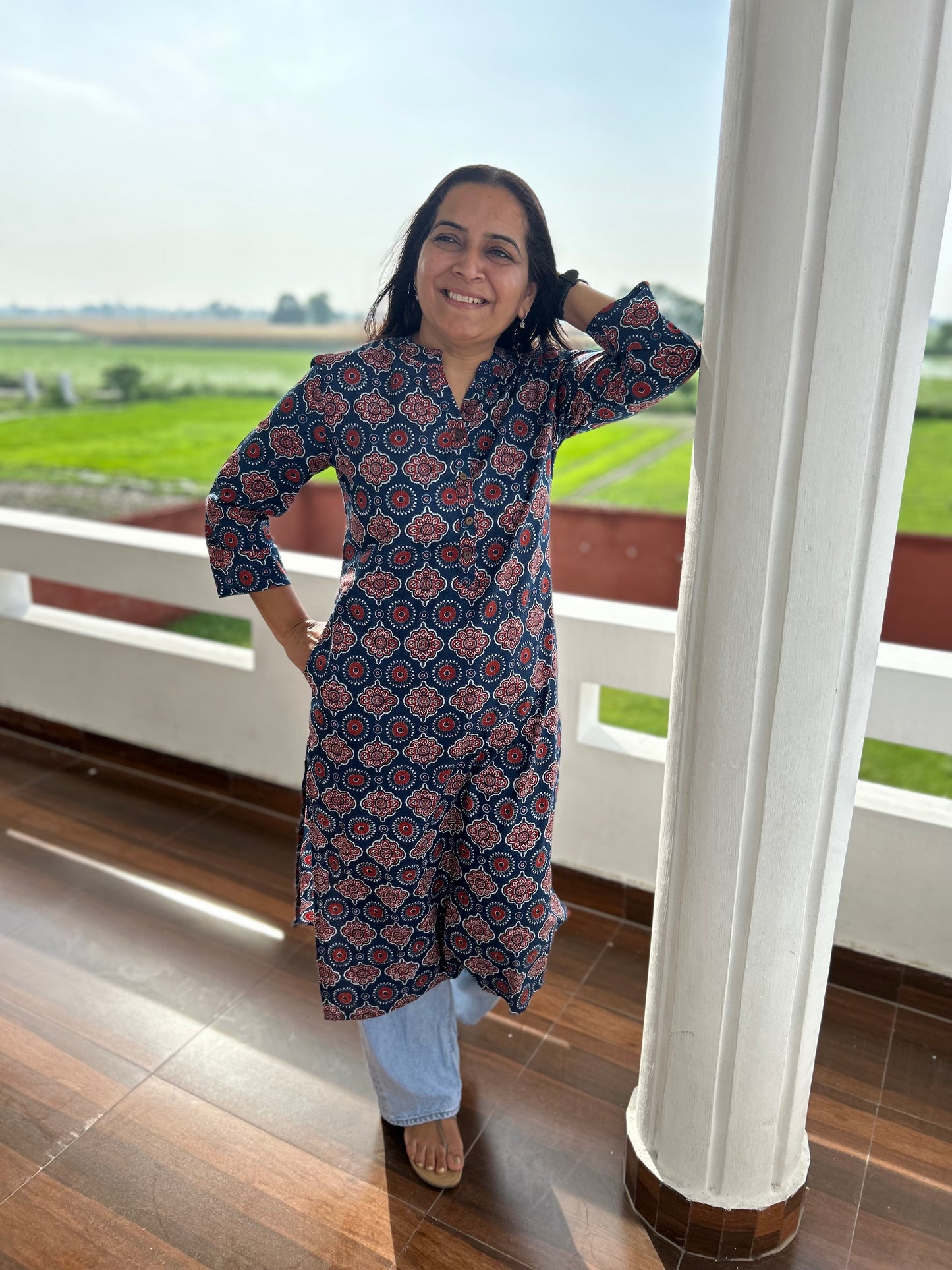 Blue Rust Ajrakh Cotton Kurta