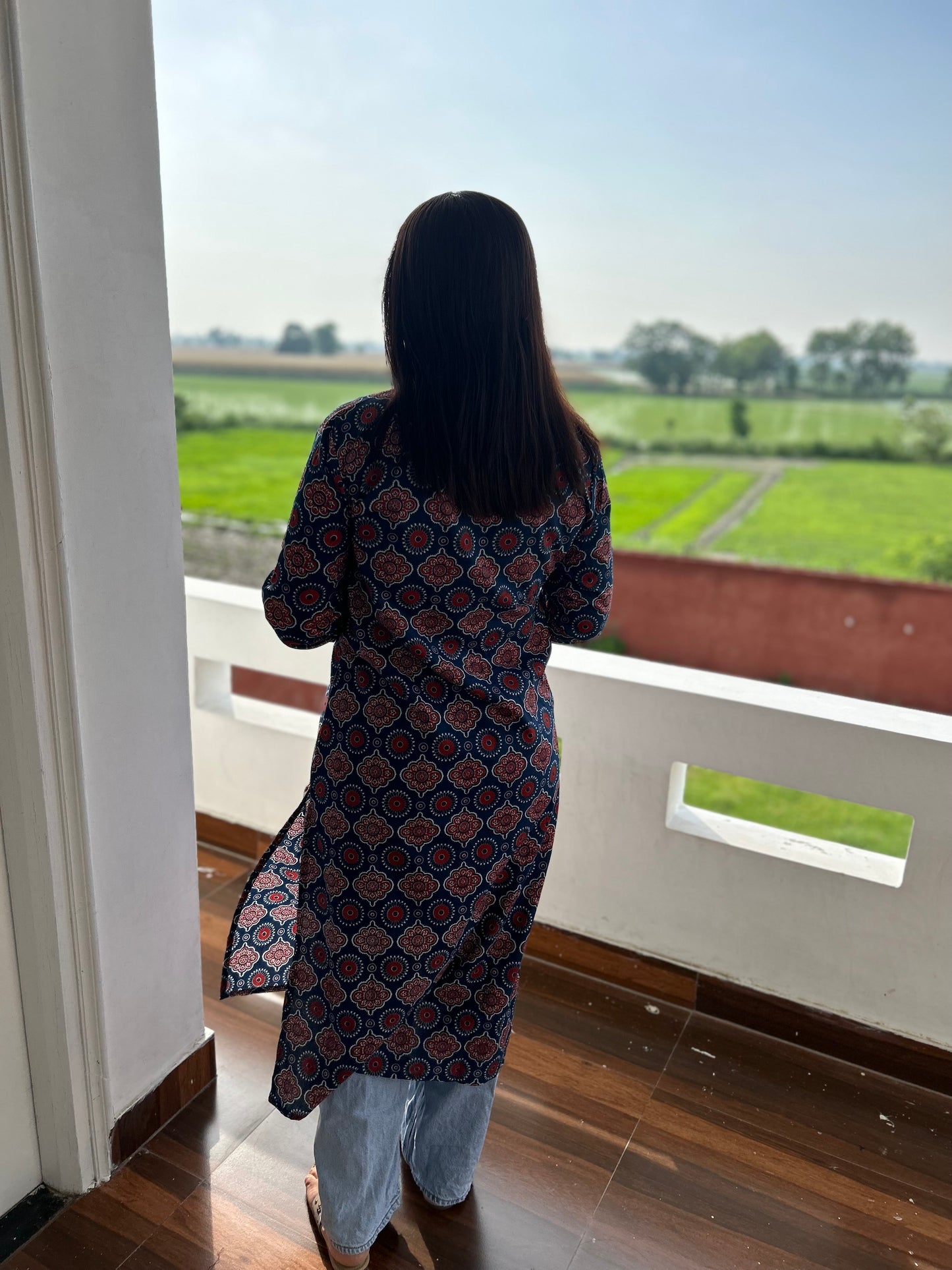 Blue Rust Ajrakh Cotton Kurta