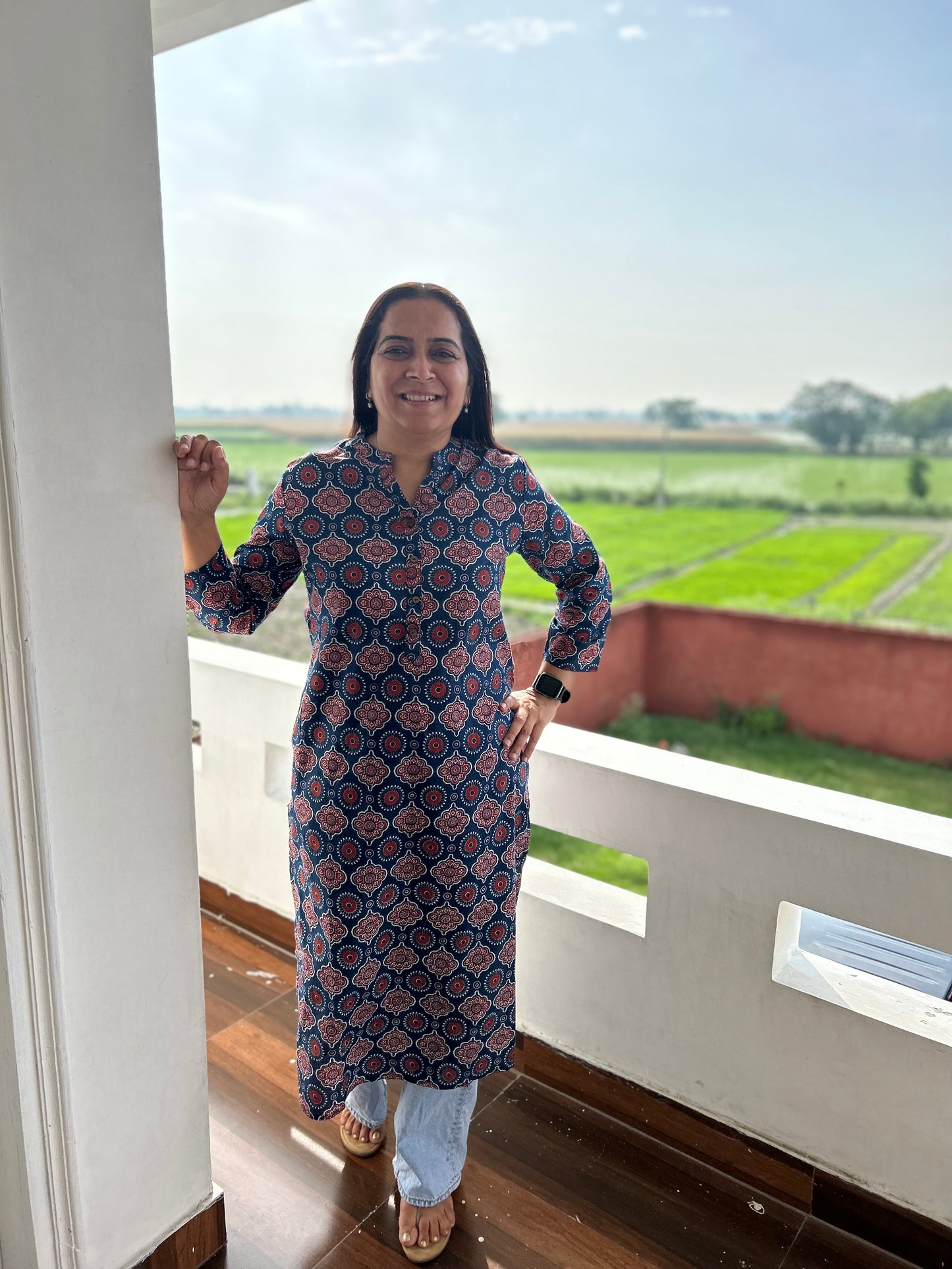 Blue Rust Ajrakh Cotton Kurta
