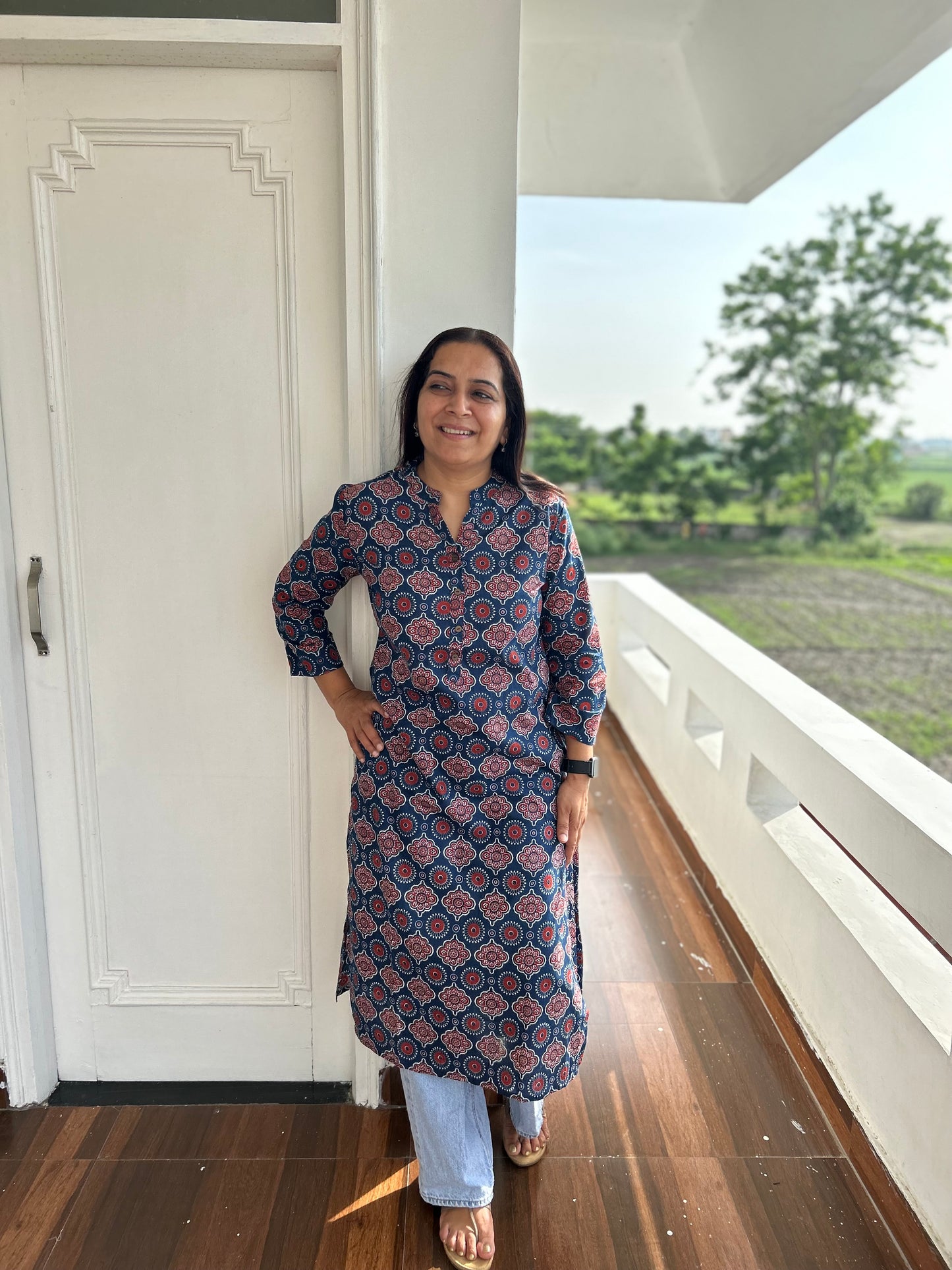 Blue Rust Ajrakh Cotton Kurta