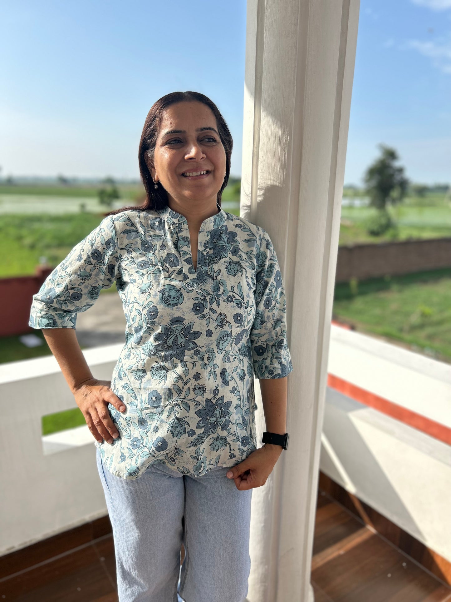 Grey Block Printed Tunic