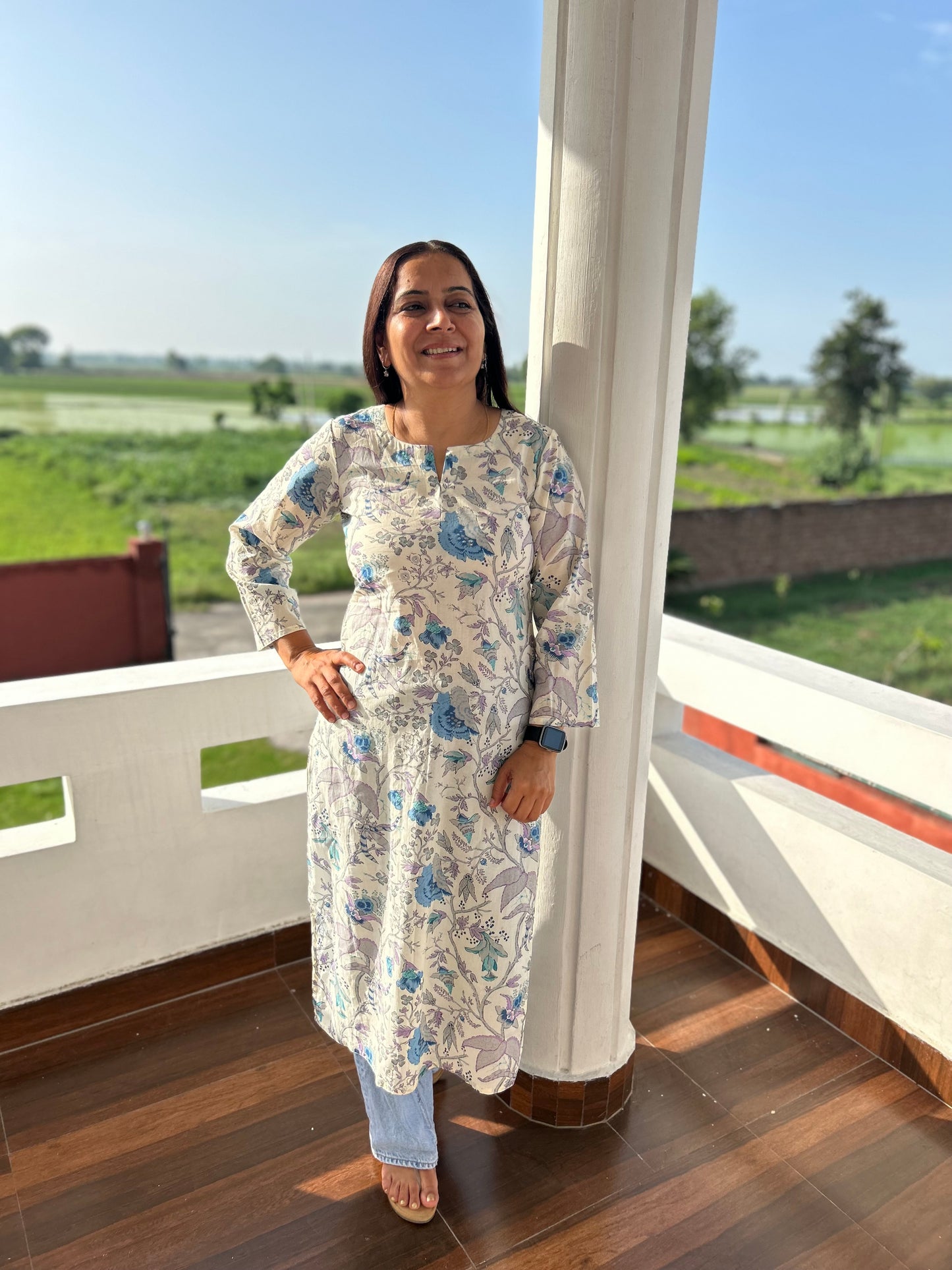 White Cotton Hand Block Kurta