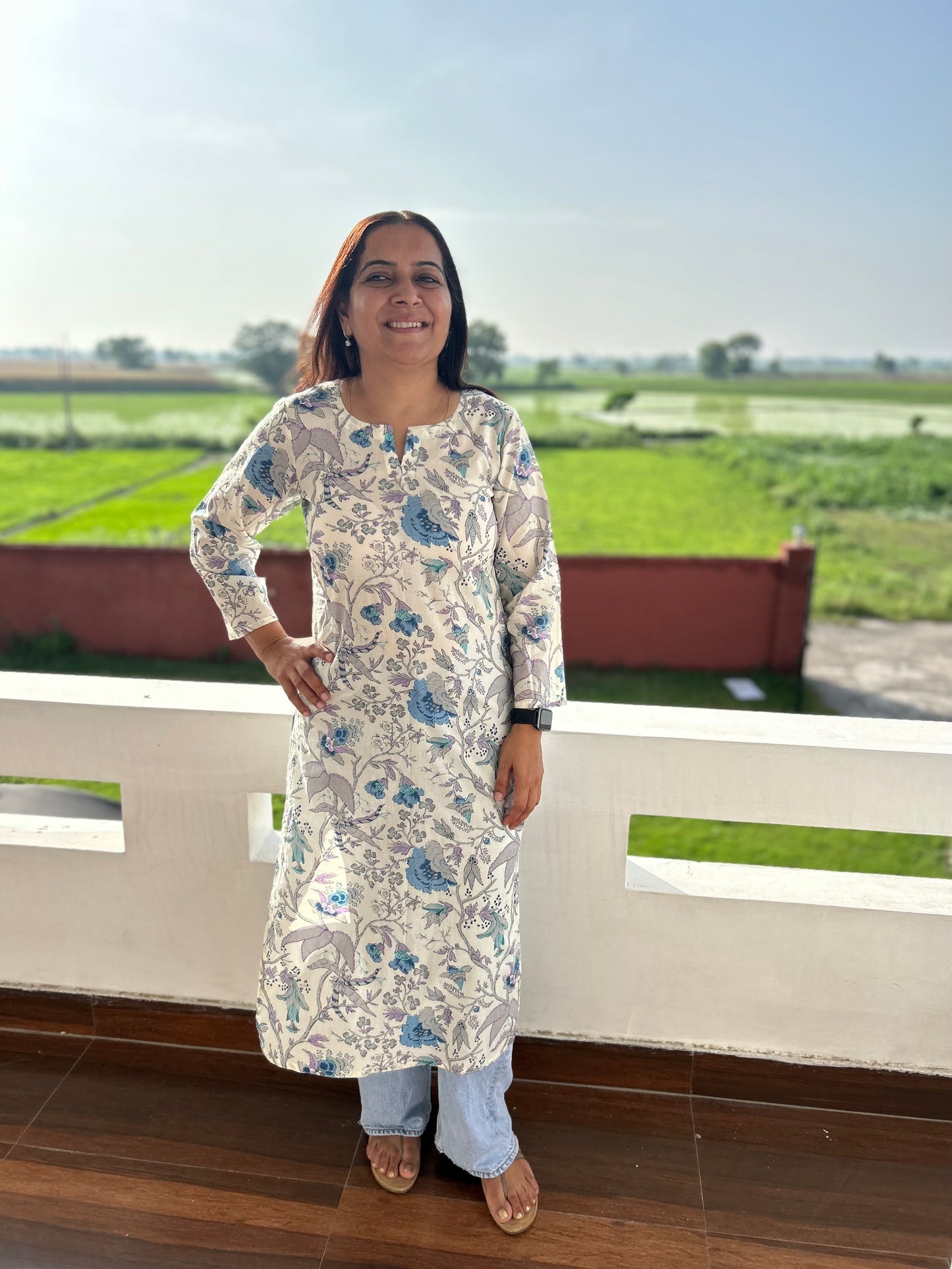 White Cotton Hand Block Kurta