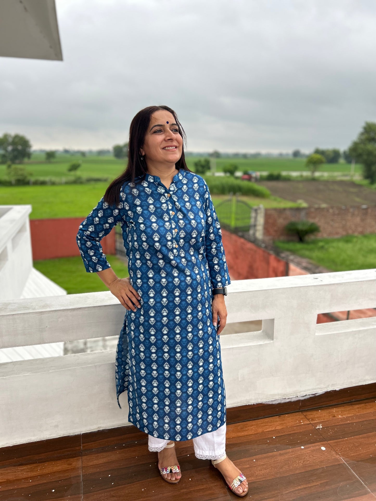 Blue Block Printed Kurta