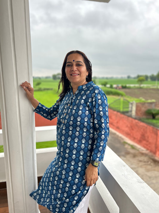 Blue Block Printed Kurta
