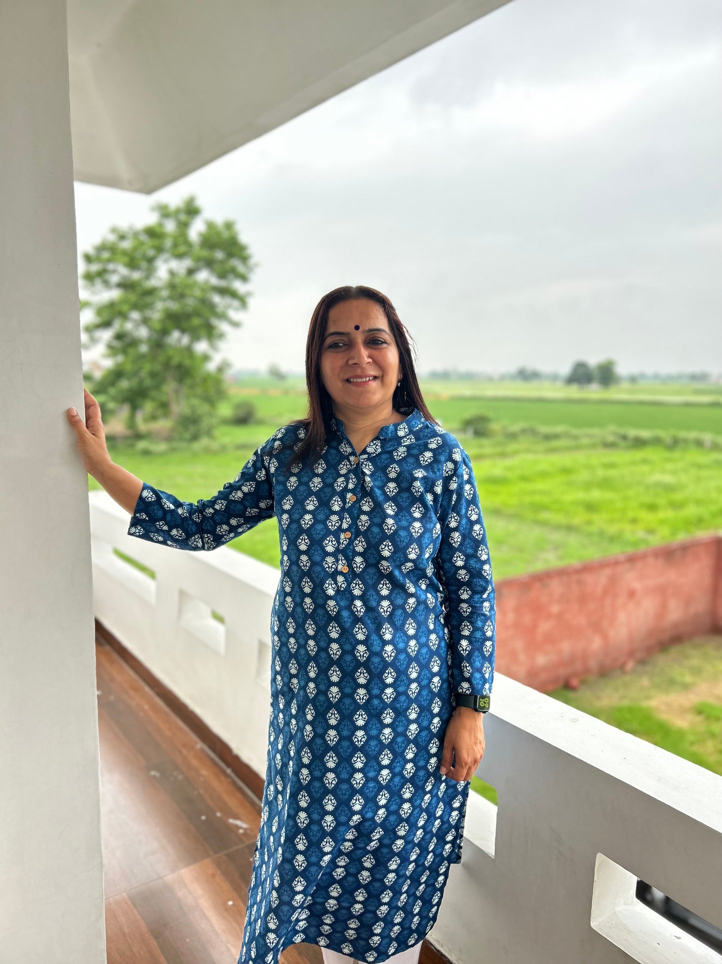 Blue Block Printed Kurta